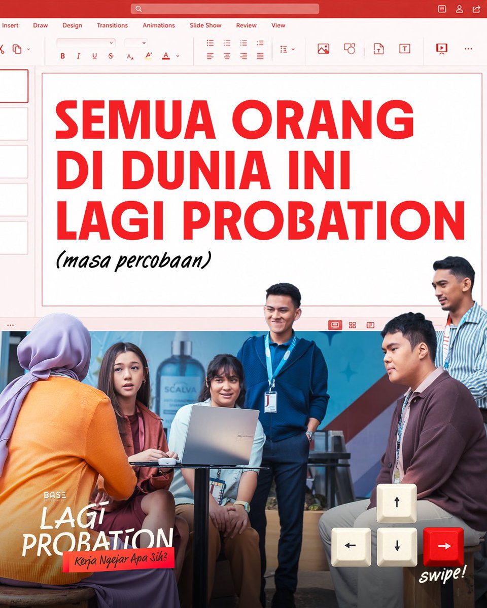 BaseEntID's tweet photo. Ternyata nggak cuma anak baru di kantor yang probation, hidup kita semua juga! ๐คงโ๐ผ
Kalau kamu, lagi probation soal apa di kehidupan yang DAR DER DOR ini? ๐ง
LAGI PROBATION, tayang 12 November di bioskop.
#LagiProbation
#FilmLagiProbation https://t.co/7ip7mglLYp