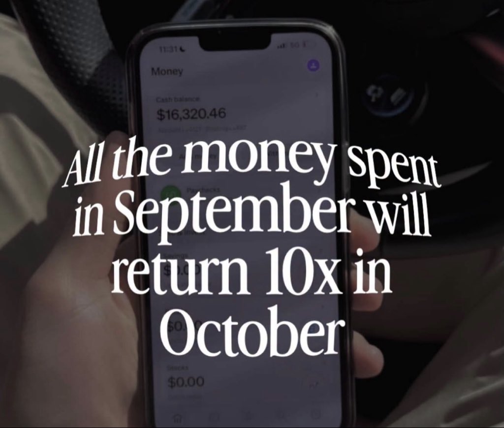 rvinjayx_'s tweet photo. Everything we spent in September comes back 10× in October. 💸✨ https://t.co/YSQuPnqjTV