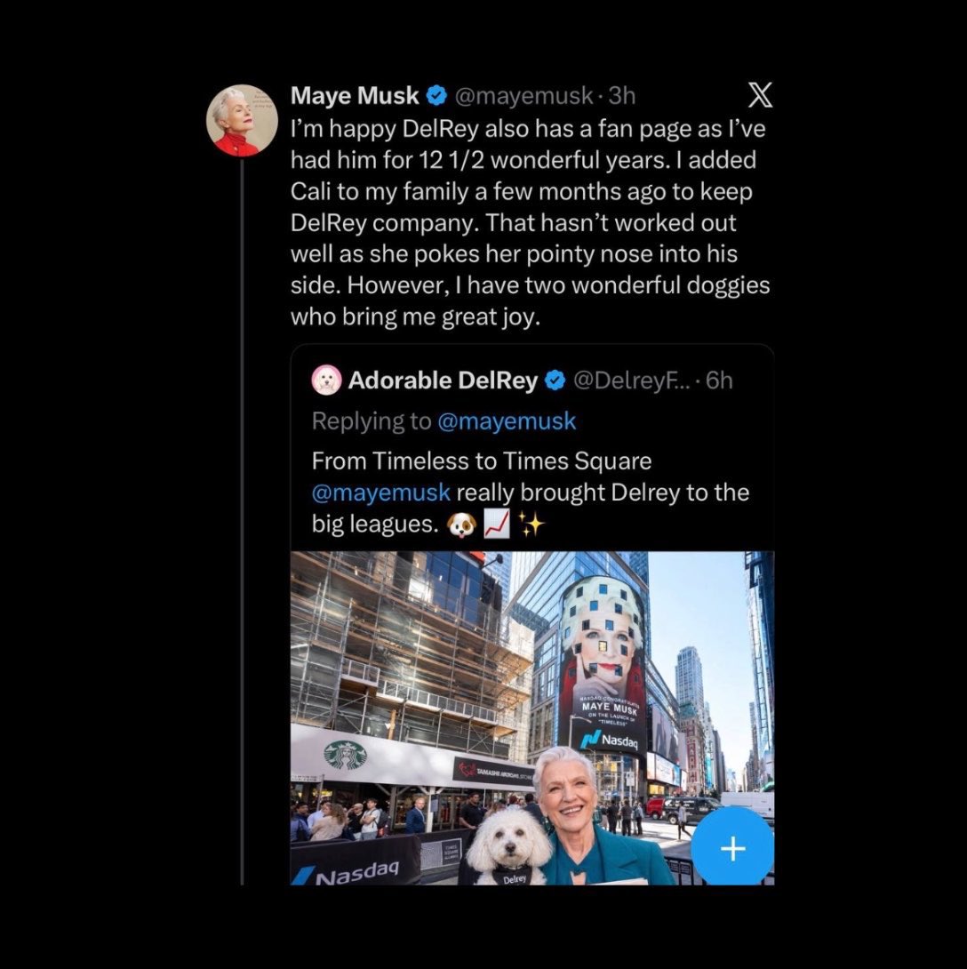 DelreyFanpage1's tweet photo. Hi mom @mayemusk 💋 https://t.co/W5kIL4HCqy