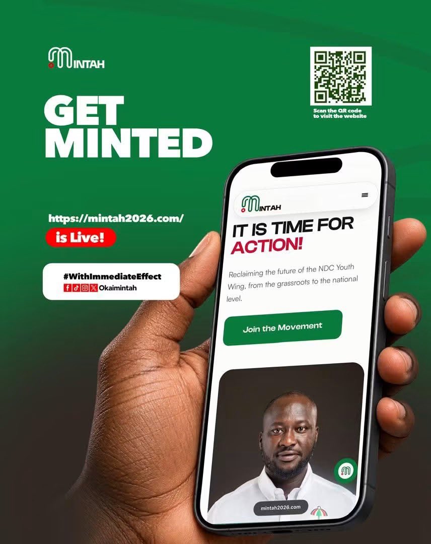 okai_mintah's tweet photo. Get MINTED! Stay Connected! 

I have launched my website as part of my commitment to keeping us connected and ensuring you are carried along every step of this journey.

My bid to serve as National Youth Organizer of our great party, is one I take seriously. I am bringing this campaign closer to you because your voice, your ideas, and your support matter.

Follow the journey. Stay connected. Get Minted

#WithImmediateEffect 
#GetMinted