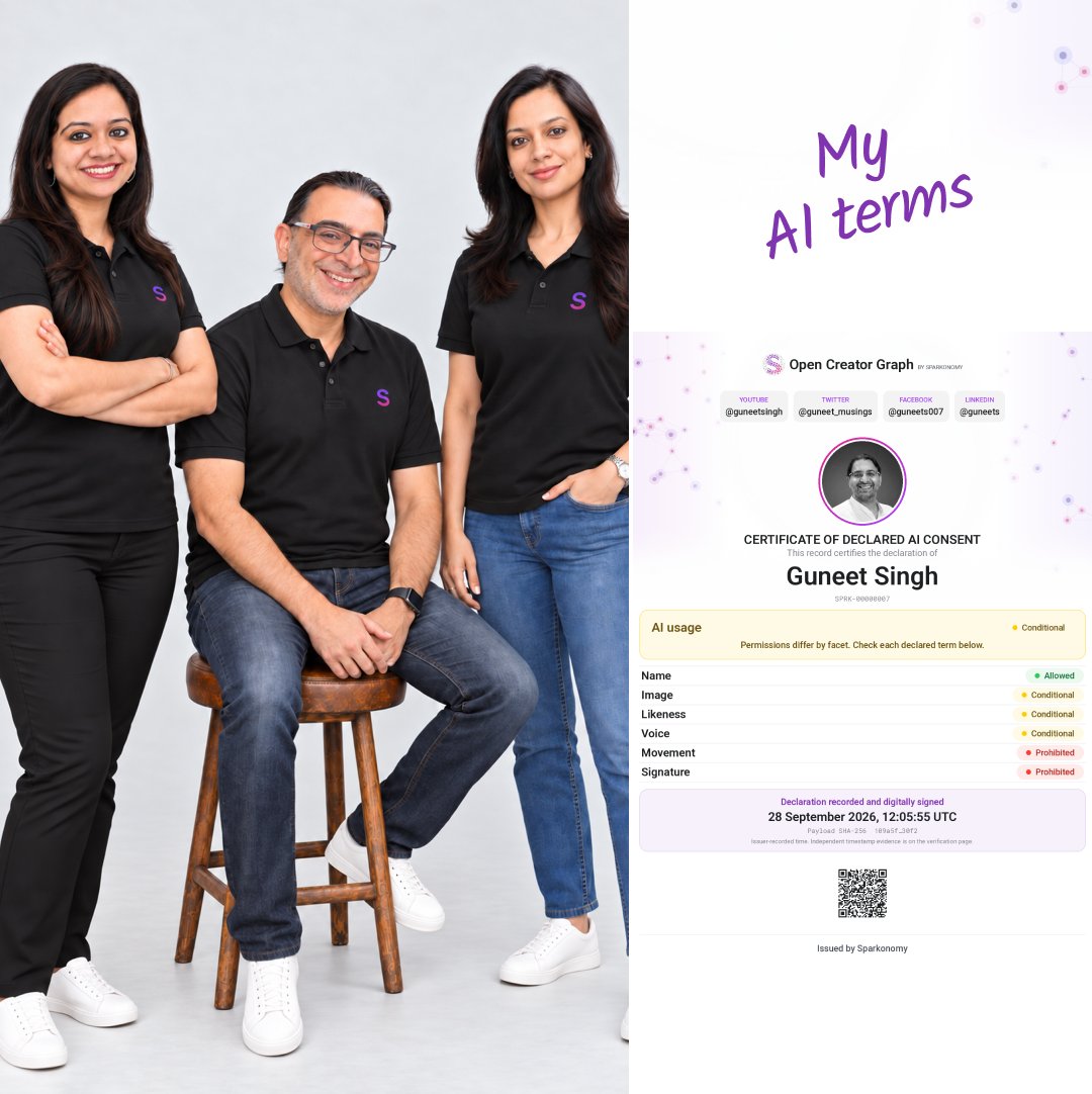 guneet_musings's tweet photo. Many of you still think I’m at Google. I left to chase a spark. ✨

After more than a year in stealth, today @SparkonomySays goes live. 💜

With @Megha2511  and @TheVipashaJoshi , I’m building for the person behind the next swipe: the Creator. 1/3 https://t.co/nAPWYrIJ0e