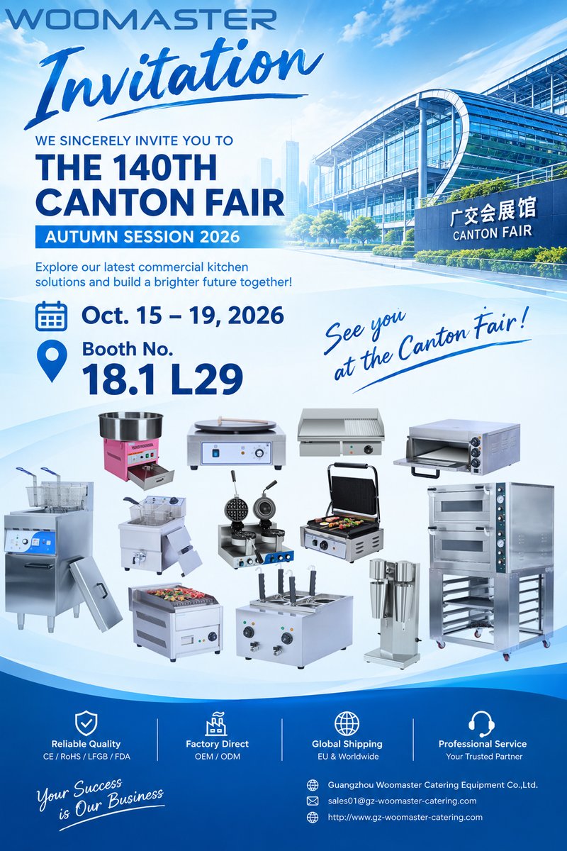 wushila50099137's tweet photo. A little invitation for you!!
We' ll be at the 140th Canton Fair, Hall 18.1 L29.
Come by, say hi and see what's new! π
And if you have time, our factory is also open for a visit. π
Invitation below π
#cartonfair #woomaster #cateringequipment #kitchenequipment https://t.co/SOLmE8zfxv