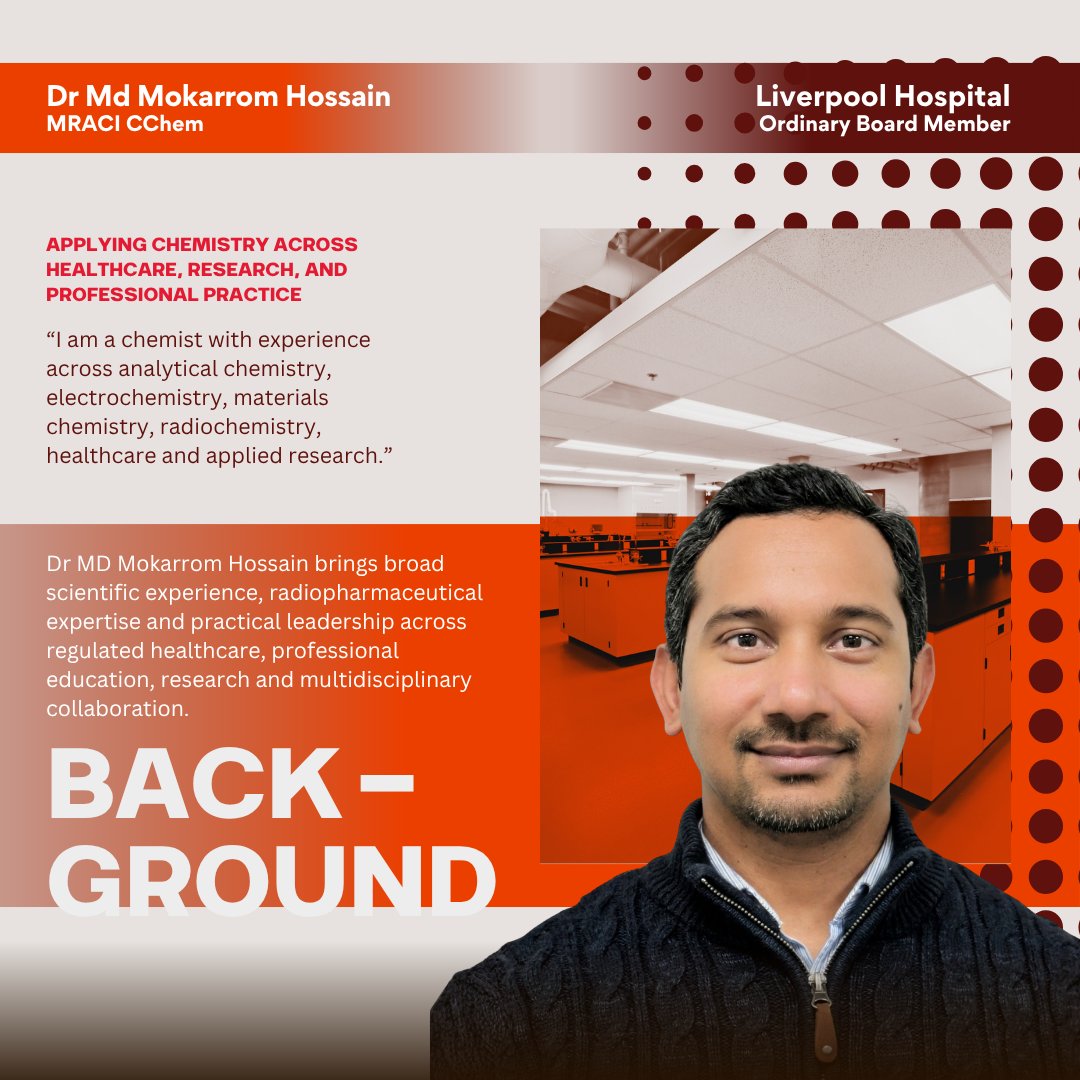 RACInational's tweet photo. Dr Md Mokarrom Hossain brings broad chemistry and radiopharmaceutical expertise, with practical experience in healthcare, regulation, quality systems and multidisciplinary teamwork. Read more: https://t.co/7JSbn0Aw4y 
 
#MyRACI #MyVote #RACI https://t.co/TlkR2P7B33