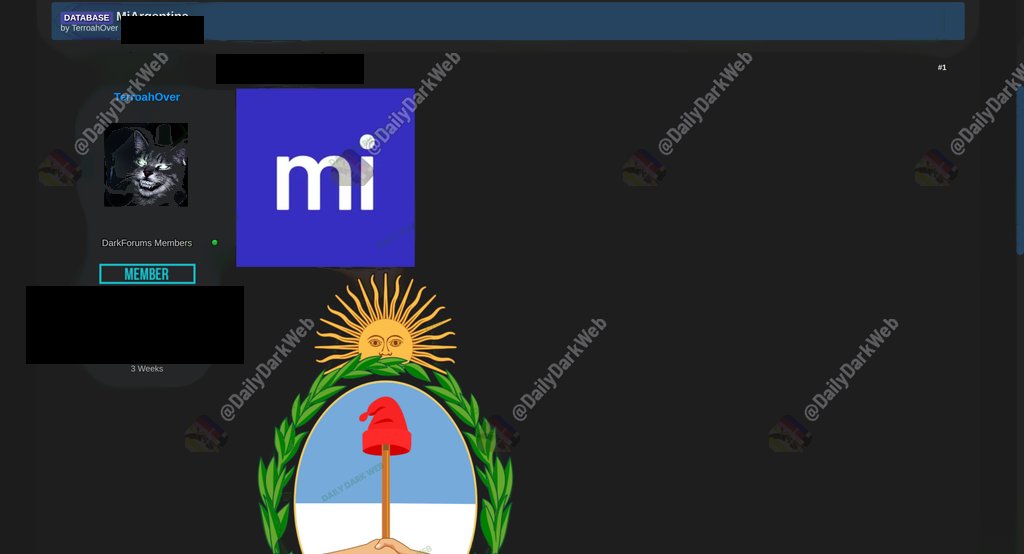 DailyDarkWeb's tweet photo. 🇦🇷 🚨 MI ARGENTINA — ~6M CITIZEN RECORDS ALLEGEDLY OFFERED FOR SALE

A threat actor on an underground forum claims to be selling a database allegedly associated with Mi Argentina, Argentina’s official digital citizen portal.

The actor claims the dataset includes roughly 6 million records with fields such as:
* National Identity Document (DNI) numbers
* Full names, emails, and dates of birth
* Residential addresses
* Tax/labor IDs (CUIT/CUIL)
* Process statuses and IDs
* Passwords
* Fingerprint data
* Vehicle registration plates

Research date: Sep 29, 2026. The claim has not been independently verified.

⚠️ Analyst Note:
Mi Argentina is a high-value government digital-identity / citizen-services surface. Self-authored underground listings of national ID-scale dumps are frequently overstated, recycled, or assembled from multiple sources. Volume, field authenticity (especially biometrics/passwords), freshness, and whether any Argentine government system was actually compromised remain unconfirmed. The posting account is a new, low-reputation forum member — treat attribution and sample quality with extra caution.

We assess this as an unverified threat-actor claim, NOT confirmation of a compromise of Mi Argentina or Argentine government systems.

If authentic and non-public, national-ID and biometric material could support identity fraud, account takeover, and targeted social engineering — but those outcomes should not be treated as confirmed on the basis of a listing alone.

#DDW #DarkWeb #Argentina #MiArgentina #Government #PII #DataLeak #ThreatIntelligence #CyberSecurity