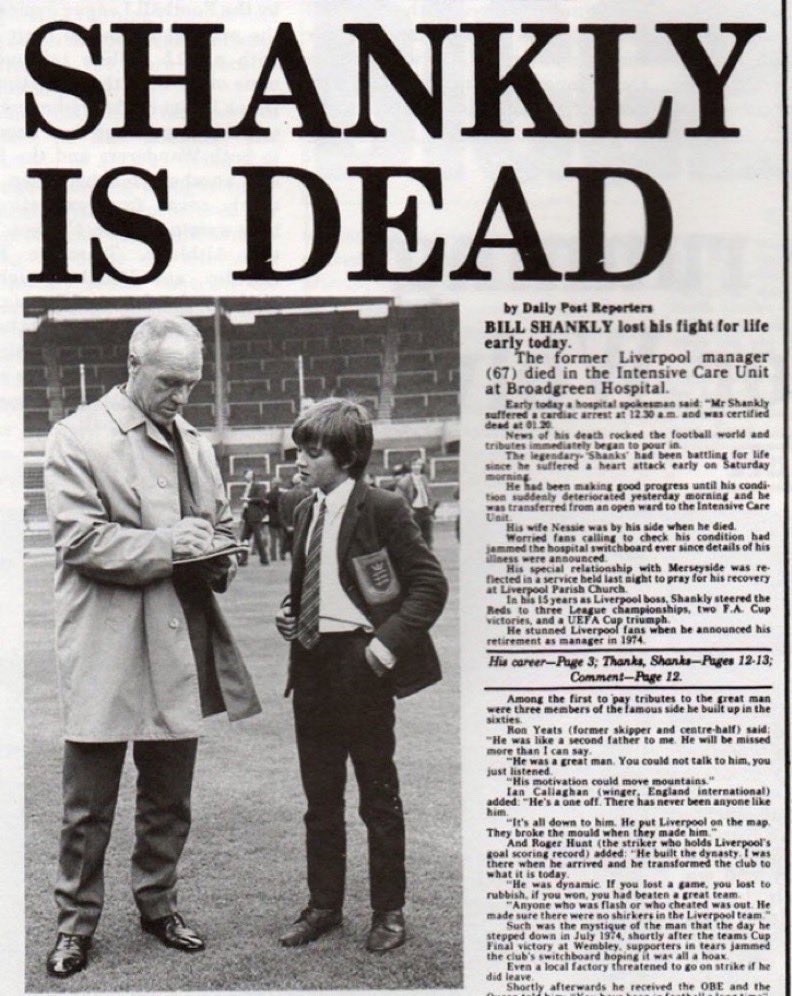 FXMC1957's tweet photo. 29 September 1981. Bill Shankly, Liverpool’s inspirational manager, died (aged 68). After becoming LFC manager in 1959 he transformed the club from a 2nd division side to one of the best teams in England and Europe. He won 3 top division titles, the FA Cup twice and the EUFA Cup. https://t.co/4imz1QVF0D
