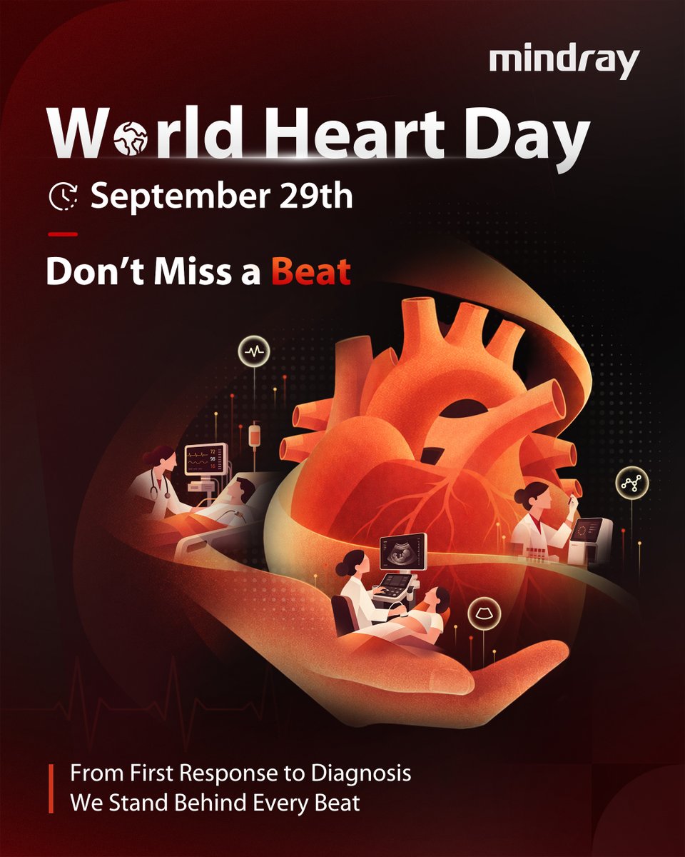 MindrayGlobal's tweet photo. Heart disease can hide in plain sight. Don't Miss a Beat. ❤️

This World Heart Day, Mindray calls for greater attention to our hearts and the signs that should never be overlooked.

#Mindray #WorldHeartDay #CardiacCare #ClinicalDecisionSupport #EmergencyCare #FirstAid #MedTech https://t.co/tphd16xDp8