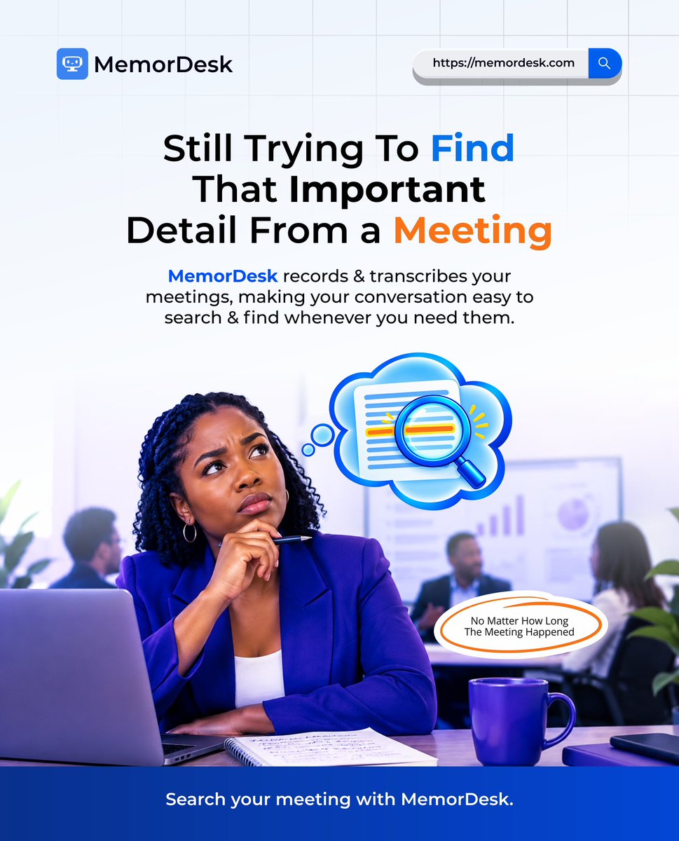 memordesk's tweet photo. You shouldn’t have to remember which meeting something came from just to find it.

MemorDesk records, transcribes, and makes your meetings searchable whenever you need to find something.

Sign up free → https://t.co/K5eHbEiUAF

#MemorDesk #MeetingAI #AIProductivity #SaaS https://t.co/ASRCntsbHZ