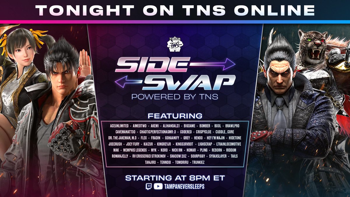 TampaNeverSleep's tweet photo. This roster is playing TEKKEN with their (tourney) life on the line.

Stream starts at 8pm ET, don't miss it. https://t.co/n5yOOB2mdk