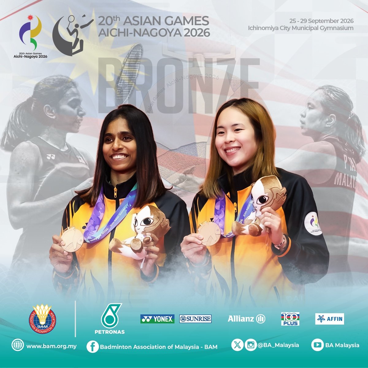 BA_Malaysia's tweet photo. #AsianGames2026

🥉 On the Asian Games podium! 🇲🇾

Pearly Tan-M. Thinaah have secured Malaysia’s bronze medal after a memorable run to the semi-finals!

A proud moment for the pair and Malaysian badminton. Well done, ladies ❤️🏸

#GemilangkanLagi
#BadmintonMalaysia
#DemiMalaysia https://t.co/08WHTu2TTN