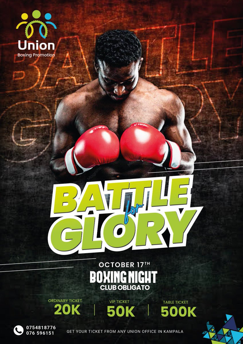 IamCarolPrimah's tweet photo. Union Boxing Promotion is bringing the heat to Kampala. Come Watch the warriors fight for glory.
π
October 17th
π Club Obligato
π 0754818776 / 076596151 to book your tickets
#BattleForGlory
#UnionBoxingPromotions https://t.co/ElXYnQ3kti