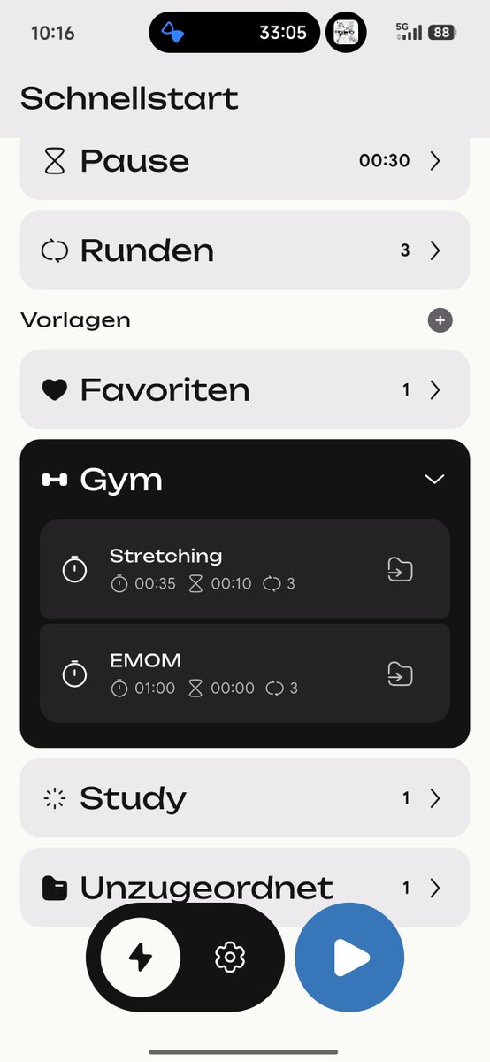 tom_vogel_dev's tweet photo. @kushmergedeck Yep! You can save different interval setups as templates and organize them into categories like Gym or Study. Then you can start them again anytime without rebuilding the timer. 🙌 https://t.co/WVMW6TWnEF
