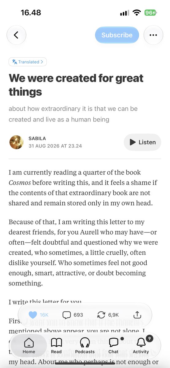 cabtto's tweet photo. aku kembali dengan rekomendasi bacaan substack that i've been reading lately. . ♡

my favorite paragraph from the first pic says,

“𝗧𝗵𝗲𝗿𝗲 𝗶𝘀 𝘀𝗼𝗺𝗲𝘁𝗵𝗶𝗻𝗴 𝘄𝗮𝗿𝗺 𝘄𝗵𝗲𝗻 𝘄𝗲 𝗵𝗲𝗮𝗿 𝘀𝗼𝗺𝗲𝗼𝗻𝗲 𝘀𝗮𝘆, “𝗠𝗮𝘆 𝘆𝗼𝘂𝗿 𝗮𝗳𝗳𝗮𝗶𝗿𝘀 𝗯𝗲 𝗺𝗮𝗱𝗲 𝗲𝗮𝘀𝘆,” 𝗼𝗿 “𝗛𝗮𝘃𝗲 𝗮 𝗻𝗶𝗰𝗲 𝗱𝗮𝘆.”  

𝗣𝗲𝗿𝗵𝗮𝗽𝘀 𝗳𝗼𝗿 𝘁𝗵𝗼𝘀𝗲 𝘄𝗵𝗼 𝘀𝗮𝘆 𝗶𝘁, 𝗶𝘁 𝗶𝘀 𝗷𝘂𝘀𝘁 𝗮 𝘀𝗶𝗺𝗽𝗹𝗲 𝘀𝗲𝗻𝘁𝗲𝗻𝗰𝗲 𝘁𝗵𝗮𝘁 𝘀𝗹𝗶𝗽𝘀 𝗼𝘂𝘁.  

𝗕𝘂𝘁 𝗳𝗼𝗿 𝘀𝗼𝗺𝗲𝗼𝗻𝗲 𝘄𝗵𝗼 𝗻𝗲𝗲𝗱𝘀 𝗶𝘁, 𝘁𝗵𝗼𝘀𝗲 𝘄𝗼𝗿𝗱𝘀 𝗰𝗮𝗻 𝘀𝘁𝗮𝘆 𝗺𝘂𝗰𝗵 𝗹𝗼𝗻𝗴𝗲𝗿. .“ 🥹

please drop your favorite substack reads too! let's share some good readings and find something beautiful to read together!!