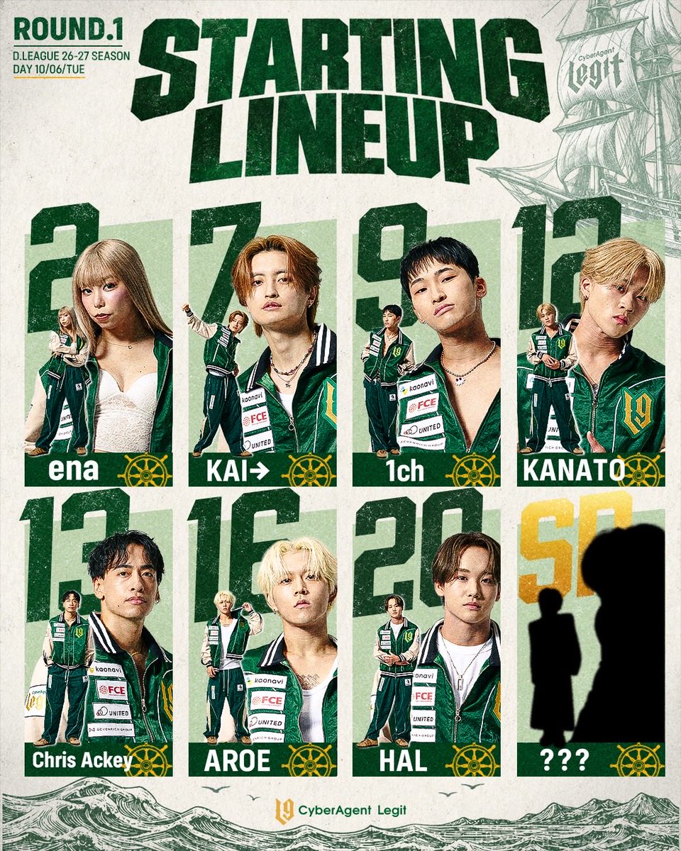 legit_cyber's tweet photo. 📣D.LEAGUE 26-27 SEASON ROUND.1 STARTING MEMBER LINE UP📣

#02 ena @ena_lock 
#07 KAI→ @kai_ganpei 
#09 1ch @1ch_legit 
#12 KANATO @kanato_pop 
#13 Chris Ackey
#16 AROE
#20 HAL @halx1009 
SP DANCER ？？？

🔥ROUND.1 ACE Performanceは…『1ch』
遂に迎える26-27 SEASON 開幕戦！💥
圧倒的なセンスとスキル、フィジカルで会場を魅了するACE Performanceにご期待ください💪

昨シーズンはCYPHER ROUND以外でSP DANCER起用が無かったLegit。
SP DANCERとLegit、そして初陣のHALが魅せる開幕戦をお楽しみに！🔥

メンバーへの応援コメントなどお待ちしています！💬

10/6 BLOCK HYPE 1st MATCH
一緒に盛り上がりましょう！
応援よろしくお願いします🤝

#cyberagentlegit #dleague #dリーグ