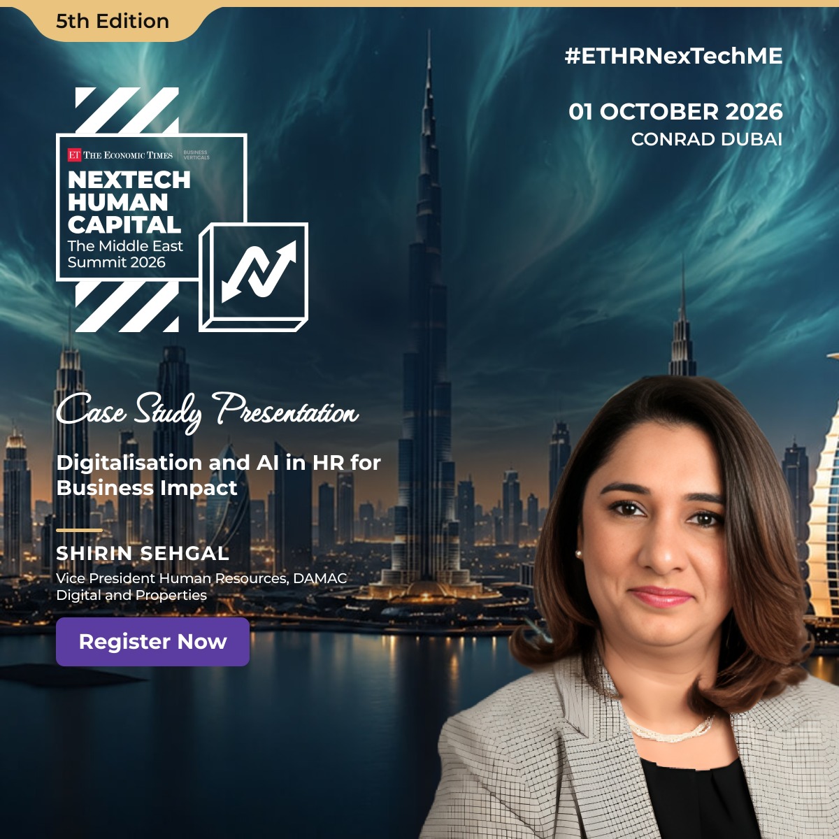 ETHRWorldME's tweet photo. At the 5th edition of #ETHRNexTechME, Shirin Sehgal, Vice President Human Resources, DAMAC Digital and Properties, will present a case study on “Digitalisation and AI in HR for Business Impact.”

Register Now - https://t.co/MePdmYqysY

#ETHRNexTechME #NextechHumanCapital https://t.co/S1f6cR3Rhn