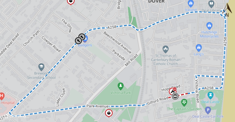 KentHighways's tweet photo. Deal, Gilford Road: Closed for 4 days from 6th October to allow for works by @SouthernWater : https://t.co/3XKwn1wYmA https://t.co/OCMLbm5T1i