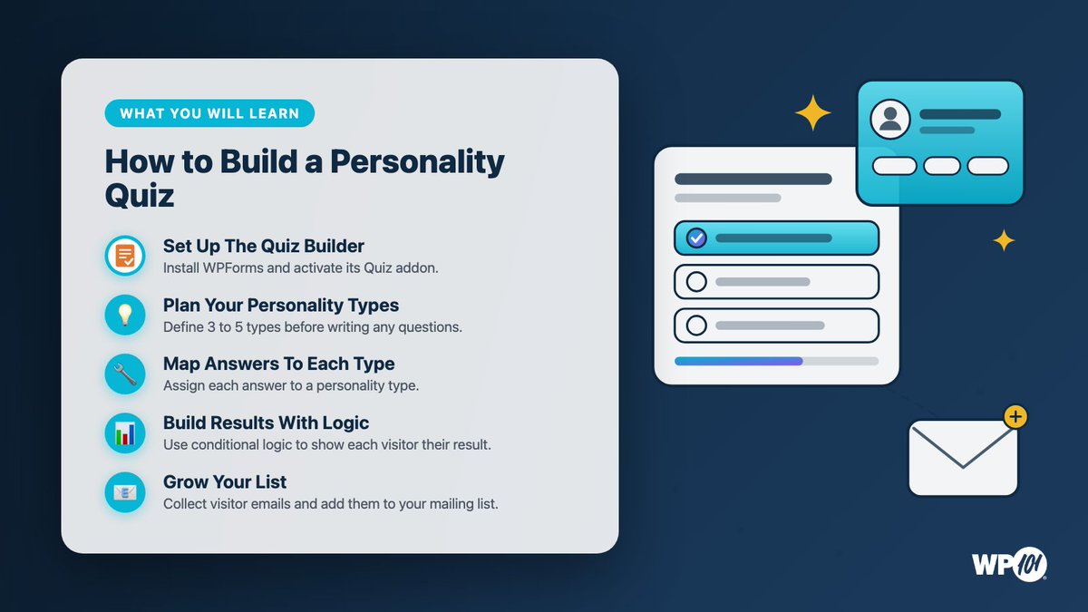WP101's tweet photo. When was the last time you saw someone tweet "I just signed up for a newsletter"? Never. But people share their quiz results every single day. Here’s how to build a viral personality quiz in WordPress 👇https://t.co/rZqpc5ZTnu https://t.co/ShUrzXYgV9