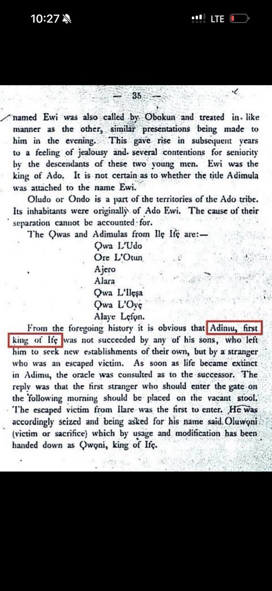 Wale_avatar's tweet photo. @Achilles0055199 @Edocentric_ @Sessy1909 He is being sneaky. S Johnson (oyocentric)  said Adimu was the son of the sacrificial victim - Oba Benin is son of adimula.
Hence, he instead posted page from G O George which relied on an Ijesha myth during the era of Oyo and Ijesha challenging Ife's political authority. https://t.co/avZtPw4GHq