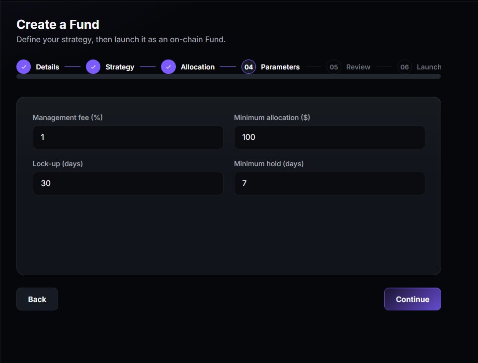 morrowfunds's tweet photo. Details → Strategy → Allocations → Parameters → Review → LAUNCH

No complicated process. Just define your Fund, set the parameters, review everything and launch.

That’s how easy it is to launch a fund on $MORROW. https://t.co/ZitMyeQmXt