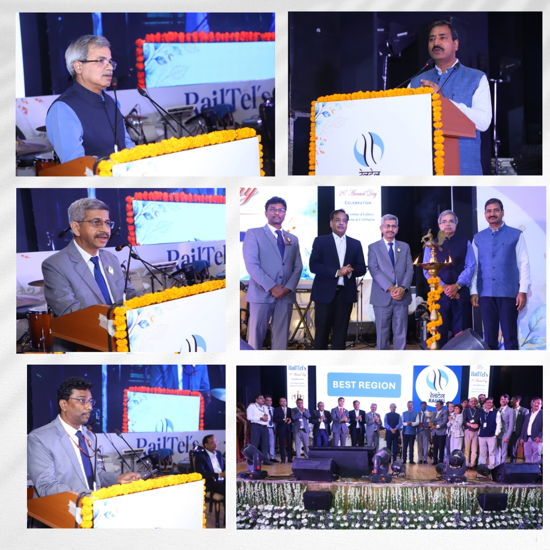 RailTel's tweet photo. Celebrating 26 years of growth, innovation and digital transformation!

RailTel marked its 26th Annual Day at Manekshaw Centre, New Delhi, in the gracious presence of Sh. Satish Kumar, Chairman & CEO, Railway Board; Sh. Vivek Kumar Gupta, Member (Infrastructure), Railway Board; Sh. Shailesh Gupta, Additional Member (Telecom), Railway Board; Sh. Rajesh Kumar Pandey, GM/Northern Railway; and senior officials from the Railway Board, Ministries and PSUs.

Welcoming the gathering, Sh. Sanjai Kumar, CMD/RailTel, reflected on RailTel’s remarkable journey and its growing role in India’s digital infrastructure landscape.

Sh. Vivek Kumar Gupta congratulated Team RailTel on its achievements and highlighted the opportunities ahead for further growth. Addressing the gathering, Sh. Satish Kumar appreciated RailTel’s instrumental role in the digital transformation of Indian Railways and its potential to drive technology-led transformation in the years ahead.

The occasion also celebrated the people behind RailTel’s success, with awards presented to individuals and teams for their outstanding contributions. Sh. V. Rama Manohara Rao, Director (Finance), RailTel, delivered the Vote of Thanks and expressed gratitude to the dignitaries, guests, employees and well-wishers for their continued support.
The evening came alive with cultural performances, including soulful Bhajan Jamming by RailTel employees and family members, an enchanting Sufi musical performance led by Sh. Manoj Tandon, DPOM/RailTel, a graceful Odissi performance by a team from Odisha-based NGO Adruta, and an engaging Kathak performance by the Kathaki Group from Mumbai.

As RailTel completes 26 years, it moves forward with renewed commitment to innovation, excellence and building a digitally empowered India.

#RailTel #RailTelAnnualDay #26YearsOfRailTel #DigitalIndia #DigitalTransformation #IndianRailways