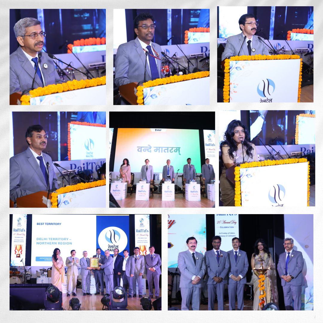 RailTel's tweet photo. Celebrating 26 years of growth, innovation and digital transformation!

RailTel marked its 26th Annual Day at Manekshaw Centre, New Delhi, in the gracious presence of Sh. Satish Kumar, Chairman & CEO, Railway Board; Sh. Vivek Kumar Gupta, Member (Infrastructure), Railway Board; Sh. Shailesh Gupta, Additional Member (Telecom), Railway Board; Sh. Rajesh Kumar Pandey, GM/Northern Railway; and senior officials from the Railway Board, Ministries and PSUs.

Welcoming the gathering, Sh. Sanjai Kumar, CMD/RailTel, reflected on RailTel’s remarkable journey and its growing role in India’s digital infrastructure landscape.

Sh. Vivek Kumar Gupta congratulated Team RailTel on its achievements and highlighted the opportunities ahead for further growth. Addressing the gathering, Sh. Satish Kumar appreciated RailTel’s instrumental role in the digital transformation of Indian Railways and its potential to drive technology-led transformation in the years ahead.

The occasion also celebrated the people behind RailTel’s success, with awards presented to individuals and teams for their outstanding contributions. Sh. V. Rama Manohara Rao, Director (Finance), RailTel, delivered the Vote of Thanks and expressed gratitude to the dignitaries, guests, employees and well-wishers for their continued support.
The evening came alive with cultural performances, including soulful Bhajan Jamming by RailTel employees and family members, an enchanting Sufi musical performance led by Sh. Manoj Tandon, DPOM/RailTel, a graceful Odissi performance by a team from Odisha-based NGO Adruta, and an engaging Kathak performance by the Kathaki Group from Mumbai.

As RailTel completes 26 years, it moves forward with renewed commitment to innovation, excellence and building a digitally empowered India.

#RailTel #RailTelAnnualDay #26YearsOfRailTel #DigitalIndia #DigitalTransformation #IndianRailways