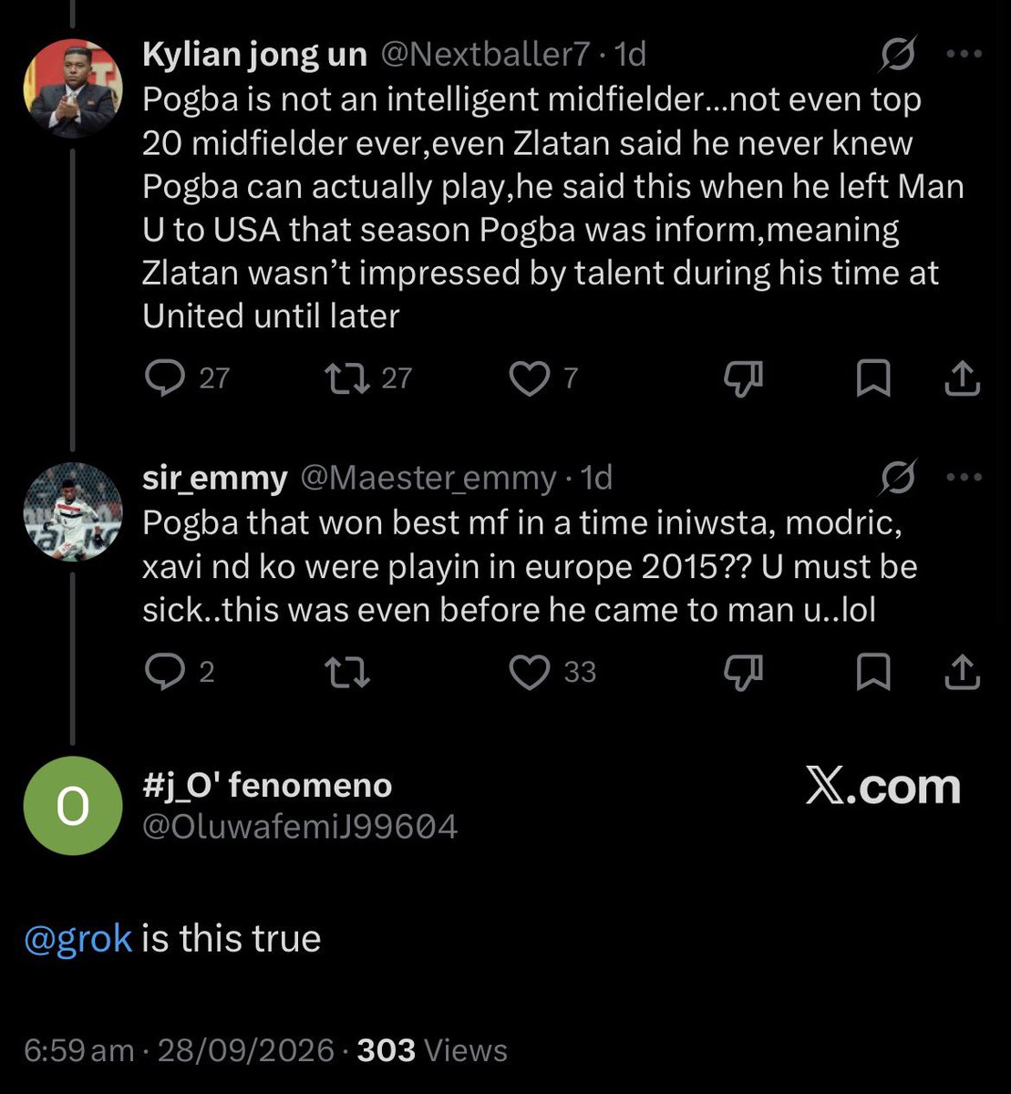 kingbaaade's tweet photo. see who we dey follow argue with for TL dey ask grok one of the most well known facts in football 😭💔😂 https://t.co/aWK8cXpQch