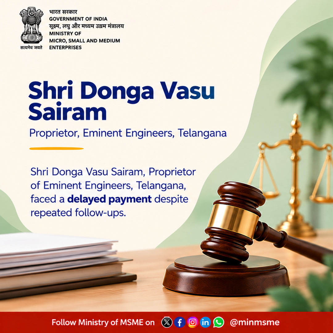 minmsme's tweet photo. Delayed Payment? Resolve It Faster.
With the MSME ODR Portal, Eminent Engineers resolved its dispute in a single conciliation sitting—without a lawyer, saving an estimated ₹50,000 in legal costs.

Faster. Simpler. Cost-effective.

#UdyamiBharatViksitBharat #MSME #entrepreneur #employment #empowerment