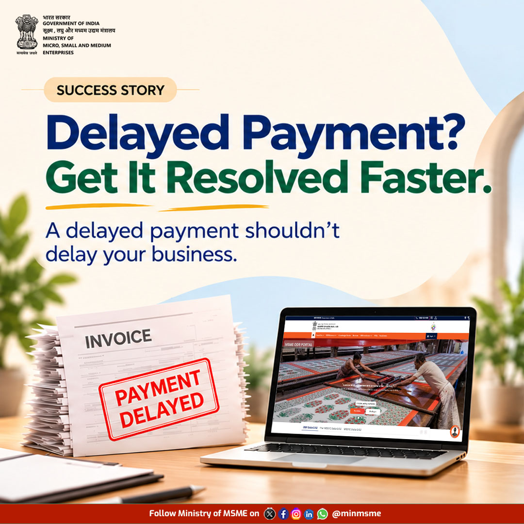 minmsme's tweet photo. Delayed Payment? Resolve It Faster.
With the MSME ODR Portal, Eminent Engineers resolved its dispute in a single conciliation sitting—without a lawyer, saving an estimated ₹50,000 in legal costs.

Faster. Simpler. Cost-effective.

#UdyamiBharatViksitBharat #MSME #entrepreneur #employment #empowerment