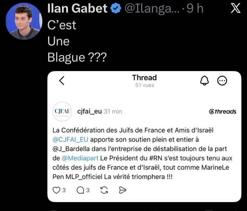 charliezemmour's tweet photo. C’est jouissif de voir ce gauchiasse d’Ilan Gabet chialer. 🤣 https://t.co/OKKSOt9Tz2