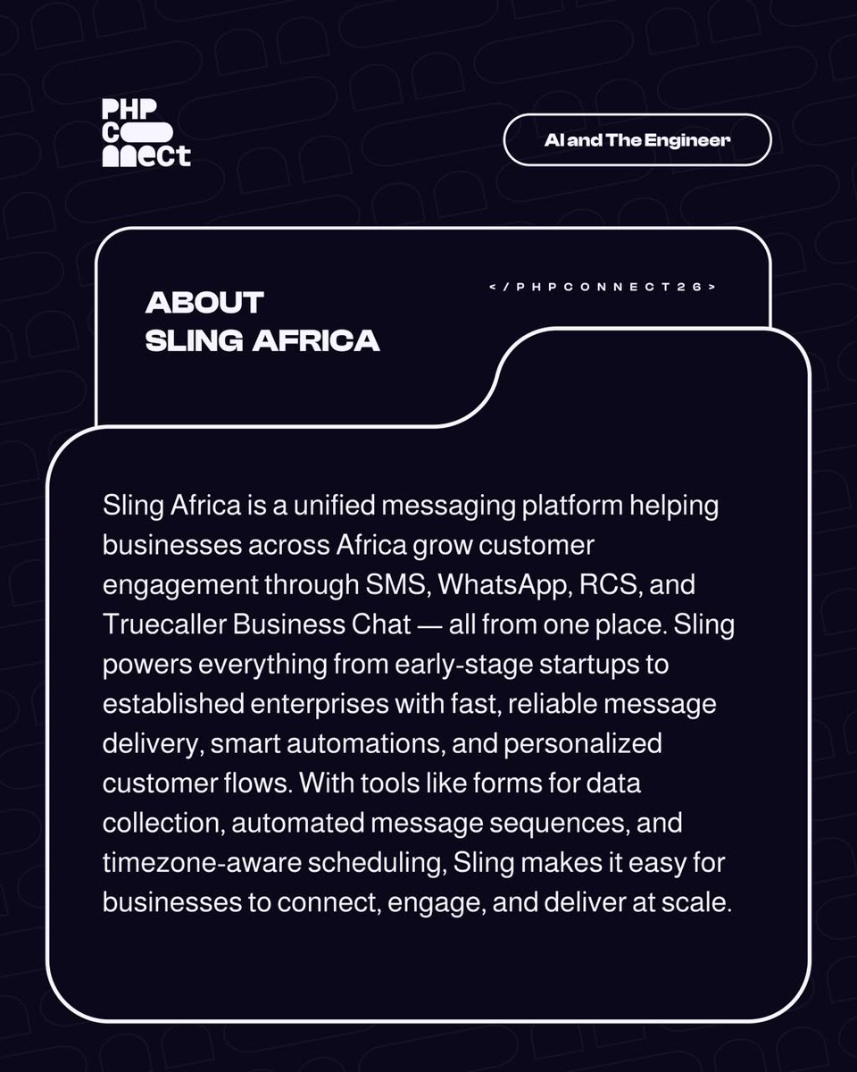 PhpTalks's tweet photo. We’re excited to welcome @sling_africa as a Silver Sponsor of PHPConnect’26! 🎉

@sling_africa  helps businesses connect with their customers through SMS, WhatsApp, RCS, and Truecaller Business Chat — all from one platform.

From startups to established businesses, Sling is making customer communication easier, smarter, and more accessible across Africa.

We’re glad to have them supporting the PHPConnect community!

Ready to connect, learn, and be part of the experience?

Register for PHPConnect’26 today!
🔗 https://t.co/3EpQIA6cvQ

#PHPConnect26 #SlingAfrica #PHPCommunity