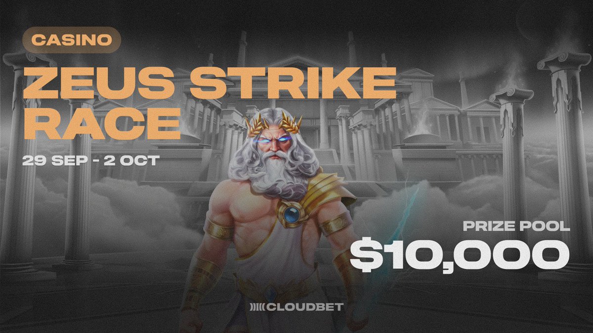 Cloudbet's tweet photo. Zeus Strike Race is on! 🔥

Play eligible Gates of Olympus slots and hit the highest multiplier to place yourself on the leaderboard.

One spin can change your rank.

Join the race! https://t.co/zU82w6vNkD