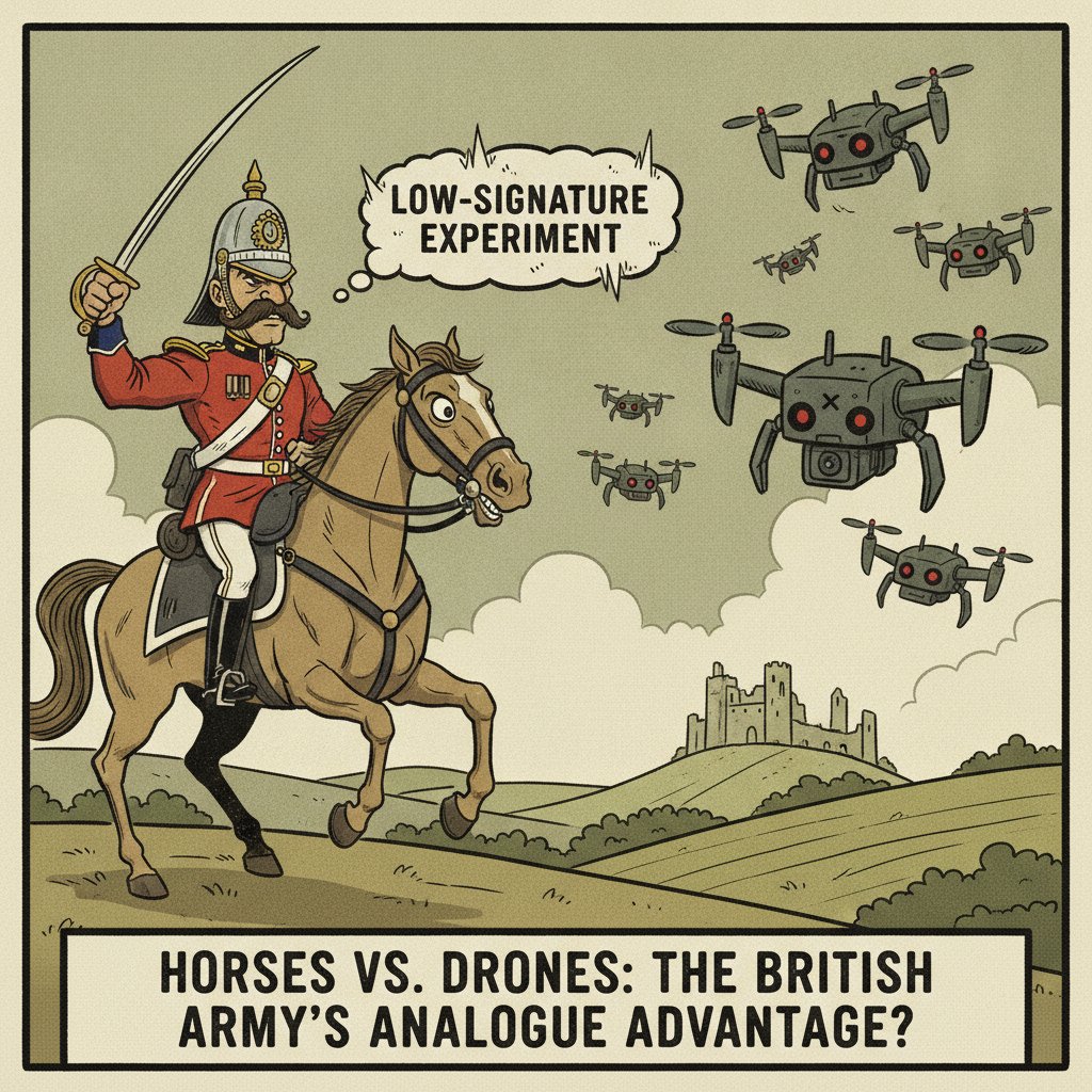 DYLITMediaBuzz's tweet photo. The British Army is testing camouflaged horses. Yes, horses.

In a war where cheap drones spot almost everything, the Army wants to know what still stays hidden.

Read it more on DYLIT: https://t.co/4RgfSSSXV5

#BritishArmy #DroneWarfare #Military #Defence #WarHorse https://t.co/ULAntOZGYO