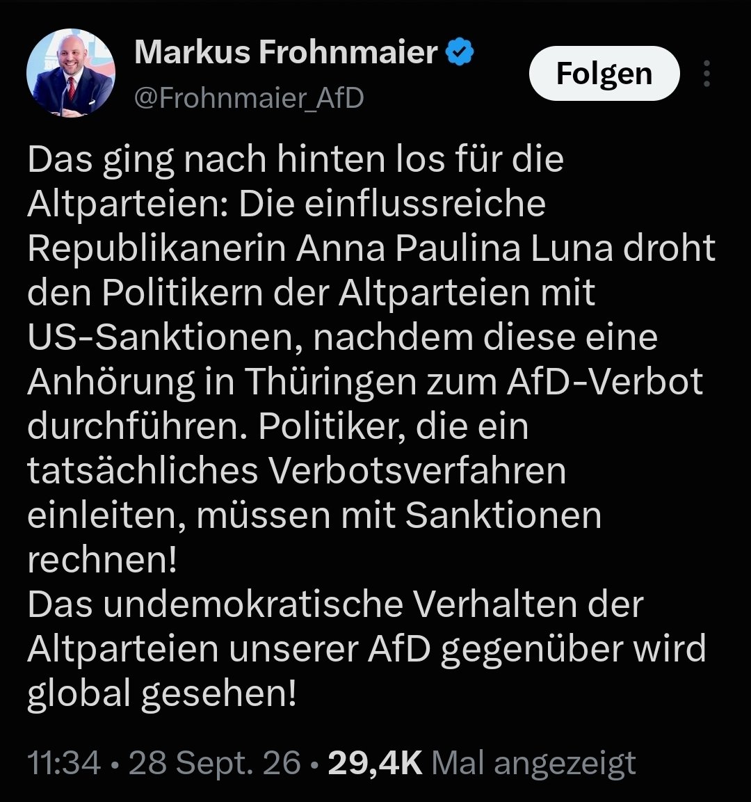 SchorschSchaut's tweet photo. Deutsche "Patrioten" wie @Frohnmaier_AfD finden es ganz dufte, wenn andere Staaten auf erpresserische Weise in die Souveränität Deutschlands eingreifen. https://t.co/QhL0Nfh0jw