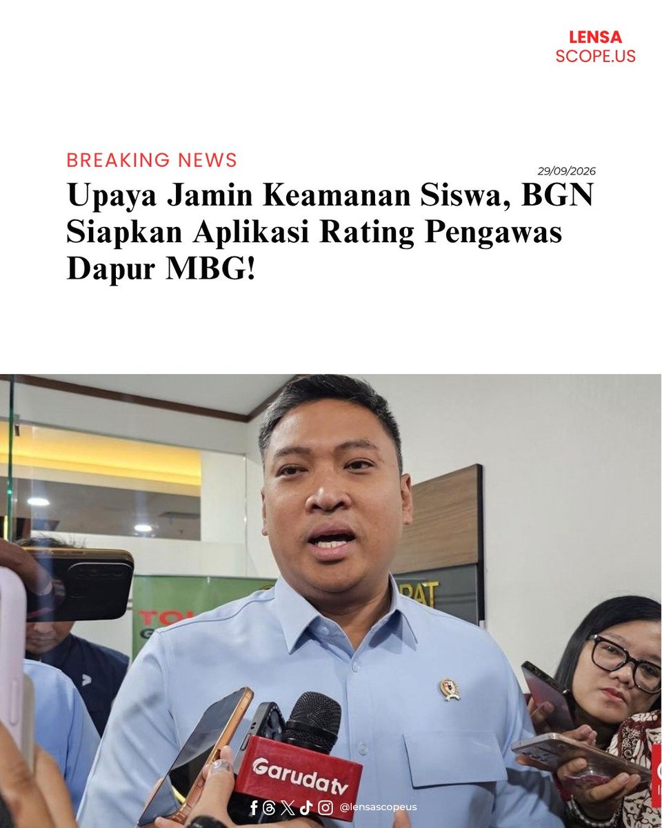 Lensa_scopeus's tweet photo. Kepala BGN bergerak untuk mengantisipasi risiko keamanan Program MBG dengan menyiapkan aplikasi penilaian. Kepala sekolah kini didorong mengawasi dan memberikan rating serta catatan terhadap dapur SPPG.

#MBG https://t.co/3C9Uokw1WW