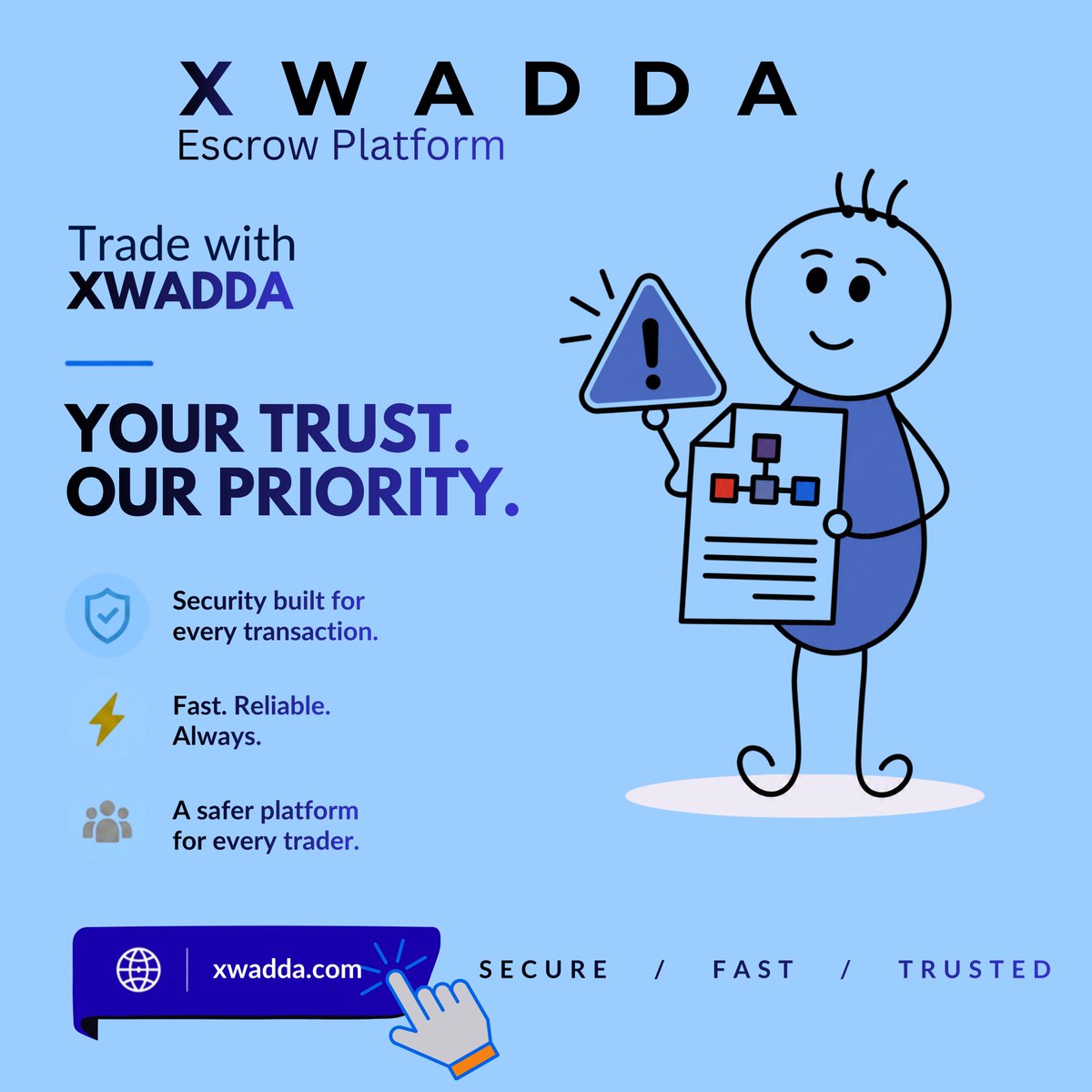 xwadda_escrow's tweet photo. Your trust. Our priority. π
Trade with confidence knowing your transactions are built around security, speed, and reliability.
With XWADDA, every trader deserves a safer way to trade.
Secure. Fast. Trusted.
#XWADDA #SafeEscrow #TradeSmart #SecureTrading https://t.co/nkDFtlbH33