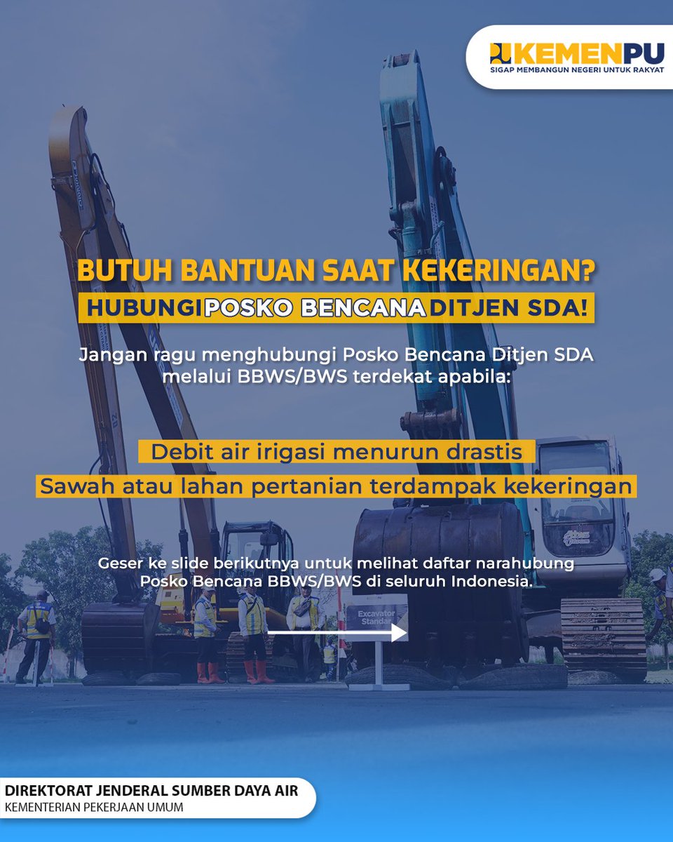 pu_sda_bat's tweet photo. Butuh Bantuan Saat Kekeringan?
Hubungi Posko Bencana Ditjen SDA

🔗Selengkapnya di sini⬇️
https://t.co/IFQXyIFwMV

#BalaiAirTanah
#SigapMembangunNegeriUntukRakyat
#MengelolaAirUntukNegeri
#PU608
#SDASiagaKekeringan https://t.co/J4ZRC9whwV