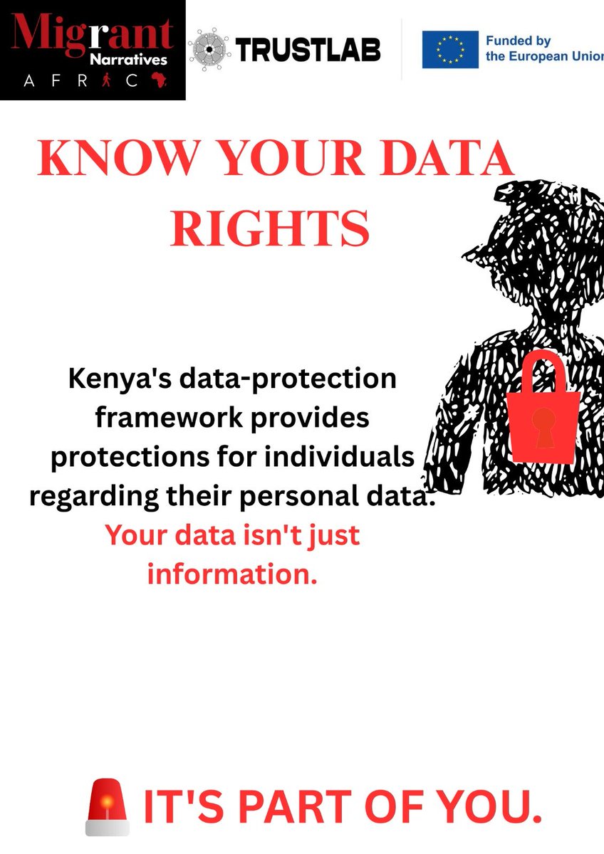 MnarrativesA's tweet photo. Know your rights .
We're unpacking Kenya's data protection law in plain language - so every community can protect their voice online.
#DataPrivacy #TrustLabProject #DigitalSecurity #MigrantNarrativesAfrica #Educate https://t.co/8gkHntYdiu