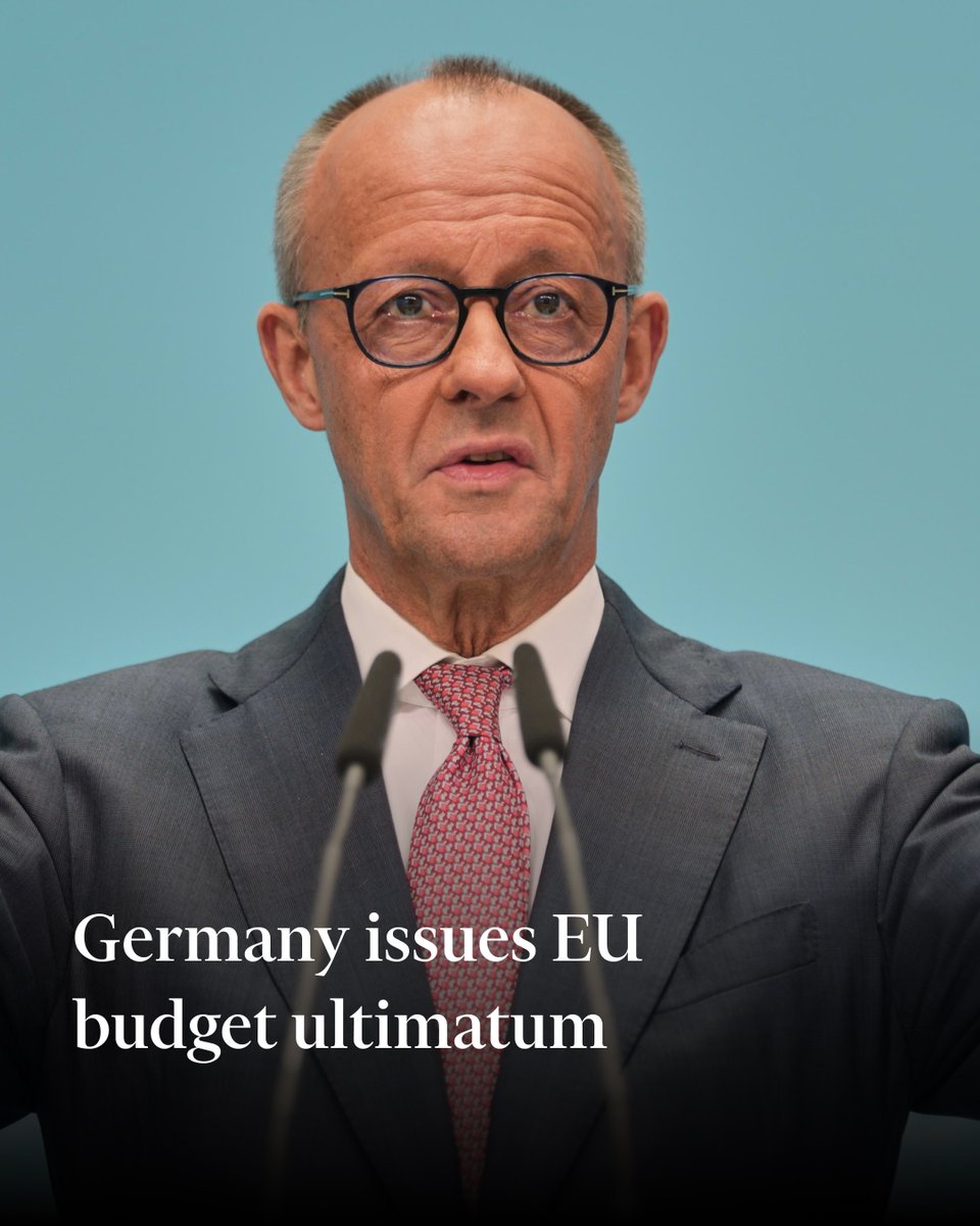 FT's tweet photo. German Chancellor Friedrich Merz and five other EU leaders have threatened to withhold agreement on the bloc’s next seven-year budget unless 'hundreds of billions' of euros in spending cuts are secured https://t.co/gATOMhvdov https://t.co/IjowUbDq5L