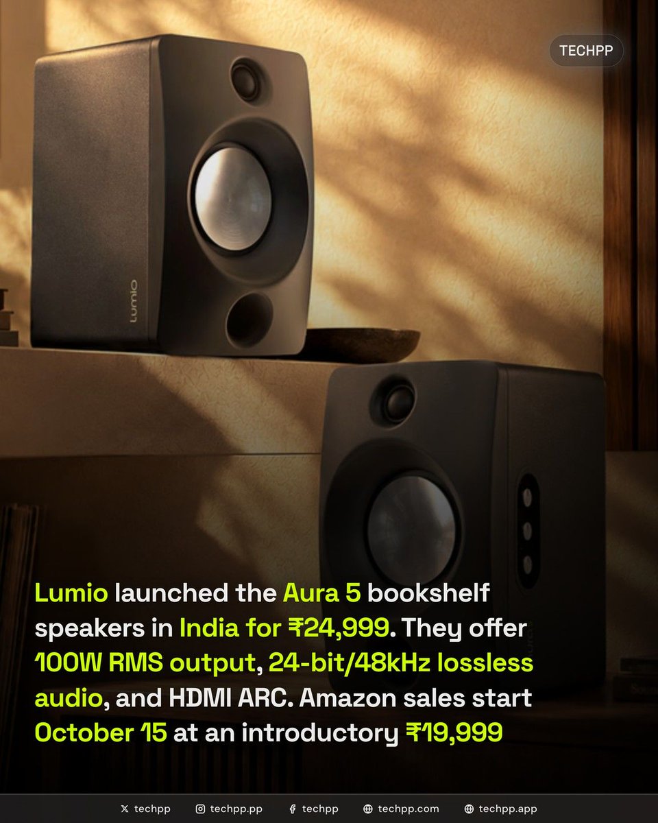 techpp's tweet photo. Lumio launches Aura 5 bookshelf speakers in India with a ₹19,999 introductory price
#Lumio #Aura5 #Audio https://t.co/BNZn71rVUA