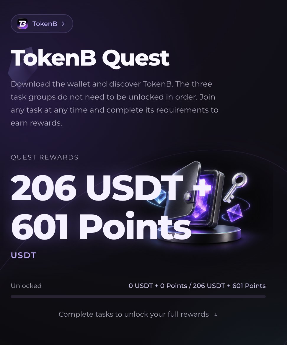 joying778's tweet photo. Quick Earn 2$

TokenB Quest is live
Level up &amp; Get Reward

Link - https://t.co/eTbnny4RIB
• Complete all social tasks
• Download TokenB Wallet
• Deposit $0.05 &amp; make 1 transaction
• Post about Level Up in any community &amp; submit a screenshot

⏳ Rewards arrive within 7-8 hours https://t.co/bYxsDeQe8m