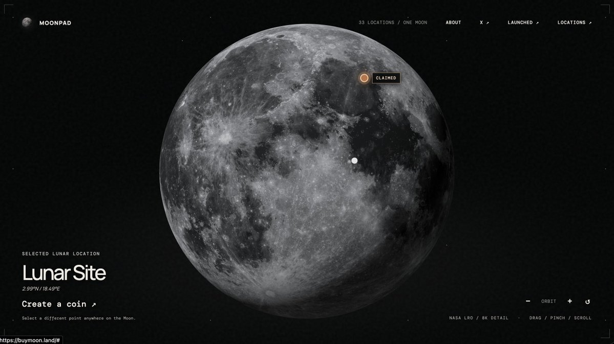 moonlandfun's tweet photo. Click anywhere on the Moon and claim your space with $MOONPAD.

Generated creator fees can be used to register your name on the Moon through legal registry websites listed on https://t.co/Dxc2mrjd0C. https://t.co/XVn8WYwpRT