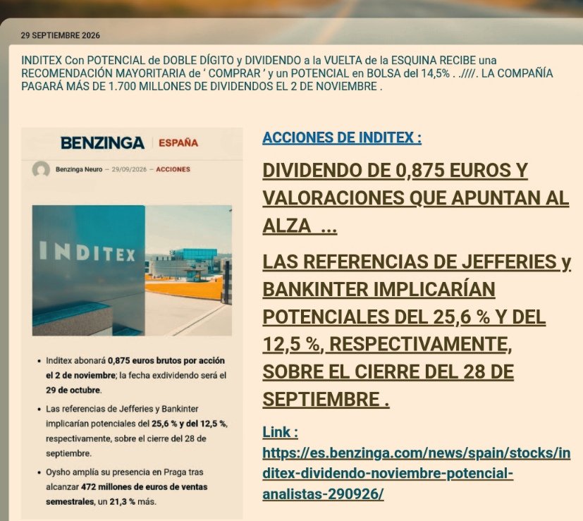 pharma_jonpi's tweet photo. INDITEX Con POTENCIAL de DOBLE DÍGITO y DIVIDENDO a la VUELTA de la ESQUINA DE 0,875€
#ITX RECIBE una RECOMENDACIÓN MAYORITARIA de ‘ COMPRAR ’ y un POTENCIAL en BOLSA del 14,5%
https://t.co/8HOOJ86OwB
https://t.co/7nhjD6GZBM #Ibex @Nasdaq #ftse #IDEXY #0QWI #IXD1 #ITXN $ITX.MI https://t.co/0eVN9s3tC3