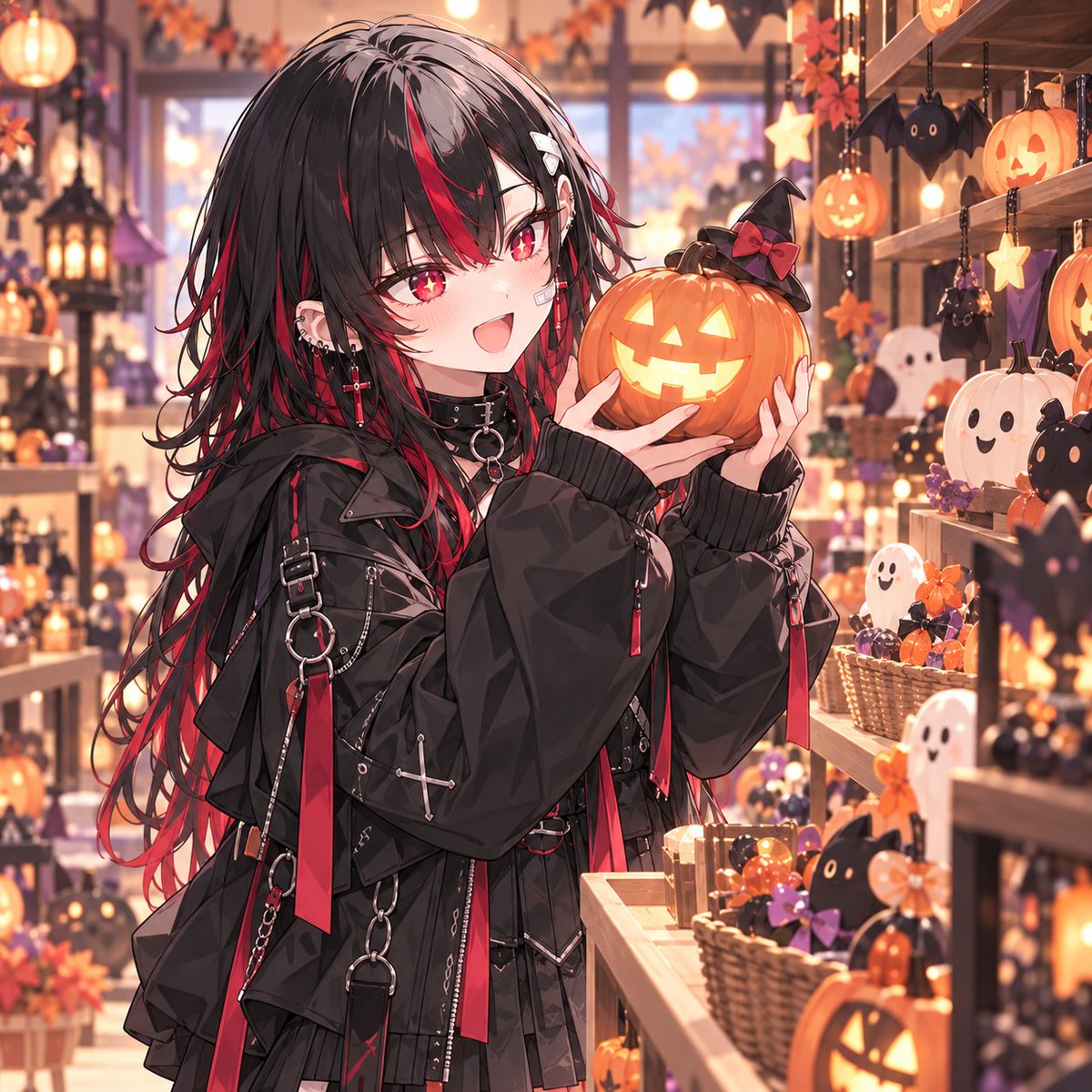 chrysant_assets's tweet photo. 久々の休日でお出かけ〜🎵
いっぱいハロウィングッズがお店に並んでて、つい買っちゃった🎃

#岸本鴉羽 #くろは #お仕事募集中 #AIイラスト #AIイラスト好きな人と繋がりたい #イラスト #VTuber素材 #配信素材 #創作 #立ち絵 #AIart  #中二病 https://t.co/zpkGCIPWNX