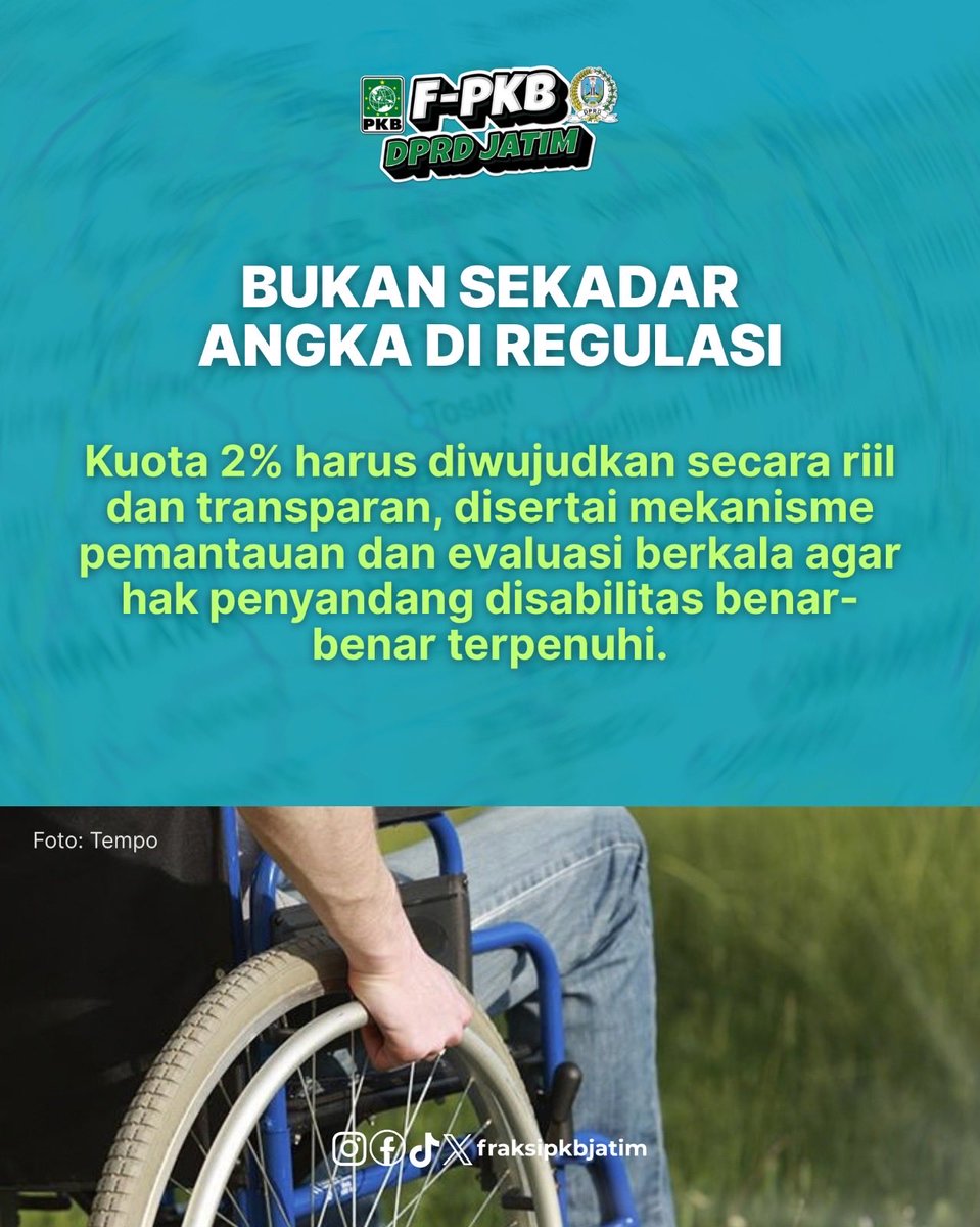 fraksipkbjatim_'s tweet photo. PEMPROV JATIM HARUS JADI TELADAN
Fraksi PKB DPRD Jawa Timur mendorong Pemprov Jatim menjadi teladan dalam pemenuhan kuota 2% bagi pekerja penyandang disabilitas di lingkungan Pemprov dan BUMD.
#FPKBDPRDJatim #PKBJatim #PerdaDisabilitas #JatimInklusif #HakDisabilitas https://t.co/6AMFinZzYS