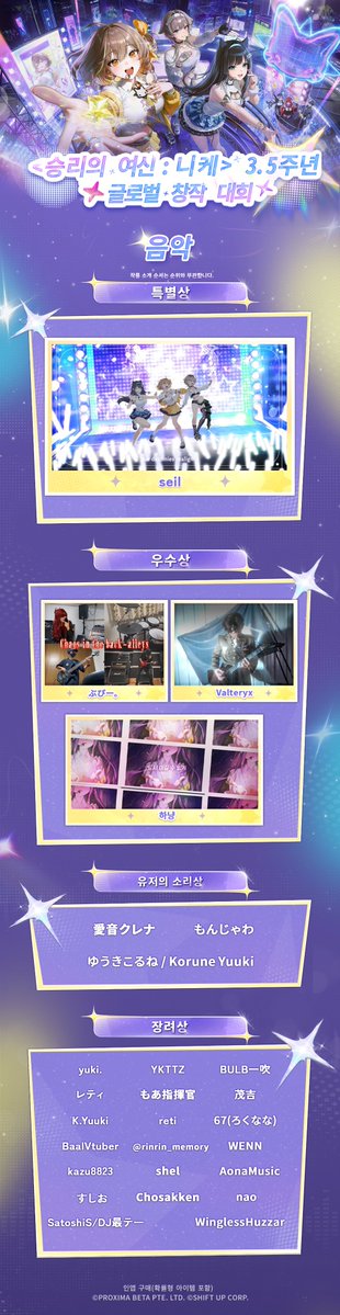 NIKKE_kr's tweet photo. 📢 <승리의 여신: 니케>  3.5주년 글로벌 크리에이터 콘테스트 수상자 안내

<승리의 여신: 니케> 3.5주년 글로벌 크리에이터 콘테스트가
성황리에 마무리되었습니다.

정성을 담아 작품을 제출해 주신
지휘관 여러분께 깊은 감사의 인사드립니다.

앞으로도 글로벌 크리에이터 콘테스트에 많은 관심 부탁드리며,
수상 작품들과 상세 내용은 답글에 안내해 드리는
공지를 확인해 주시길 바랍니다.

#니케