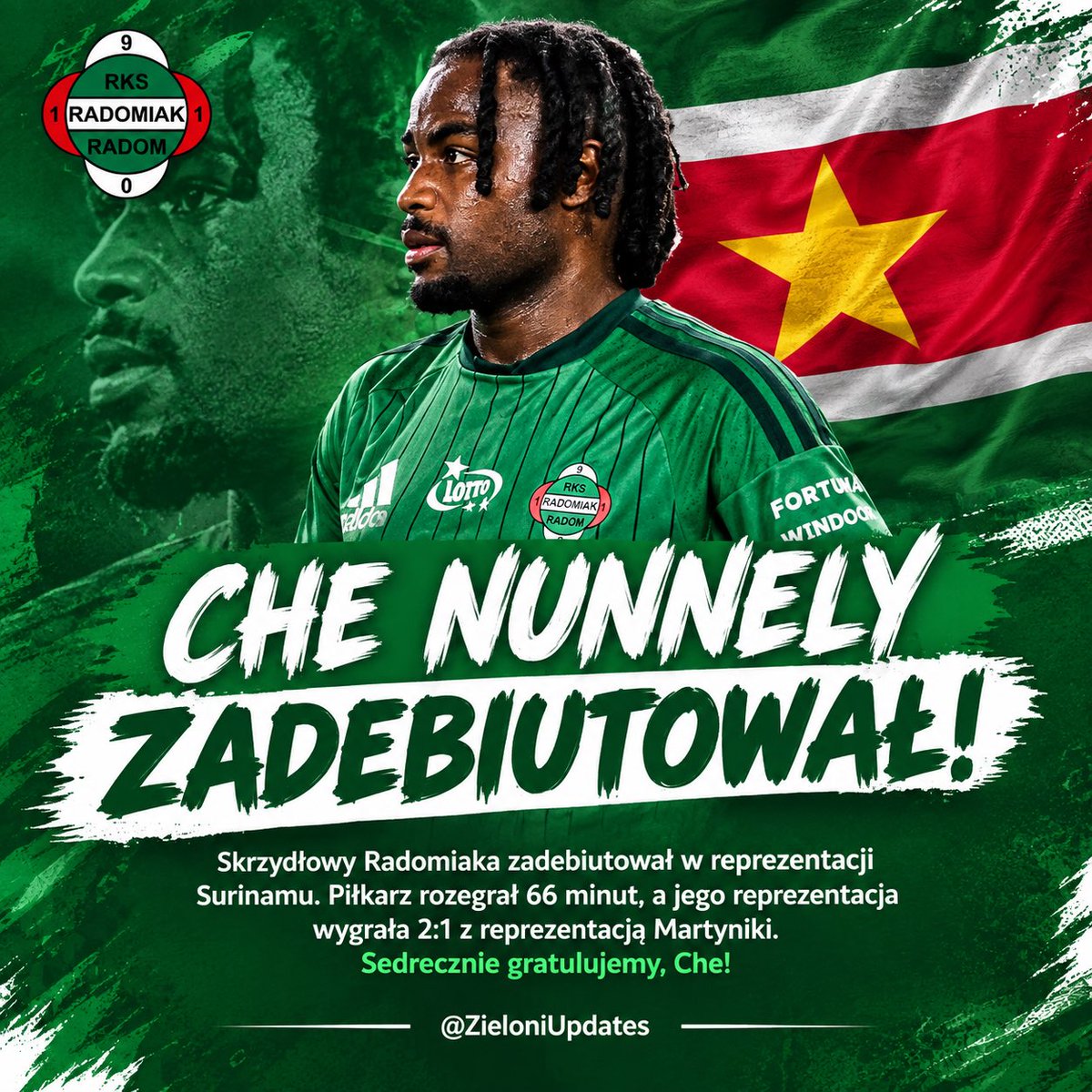 ZieloniUpdates's tweet photo. Che Nunnely zadebiutował.

#Radomiak #Radom https://t.co/EuB8r2FFLD
