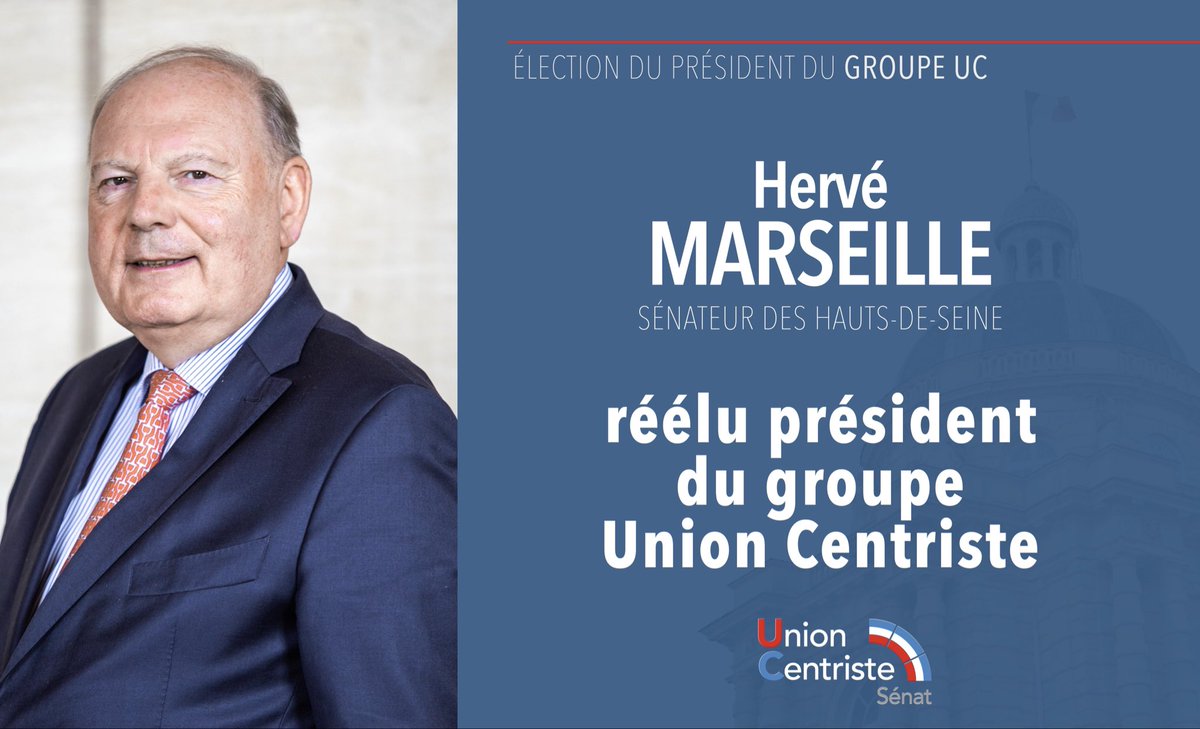 UC_Senat's tweet photo. Hervé Marseille, sénateur des Hauts-de-Seine, est réélu président du groupe Union Centriste au Sénat ! https://t.co/eabaAMuvFU