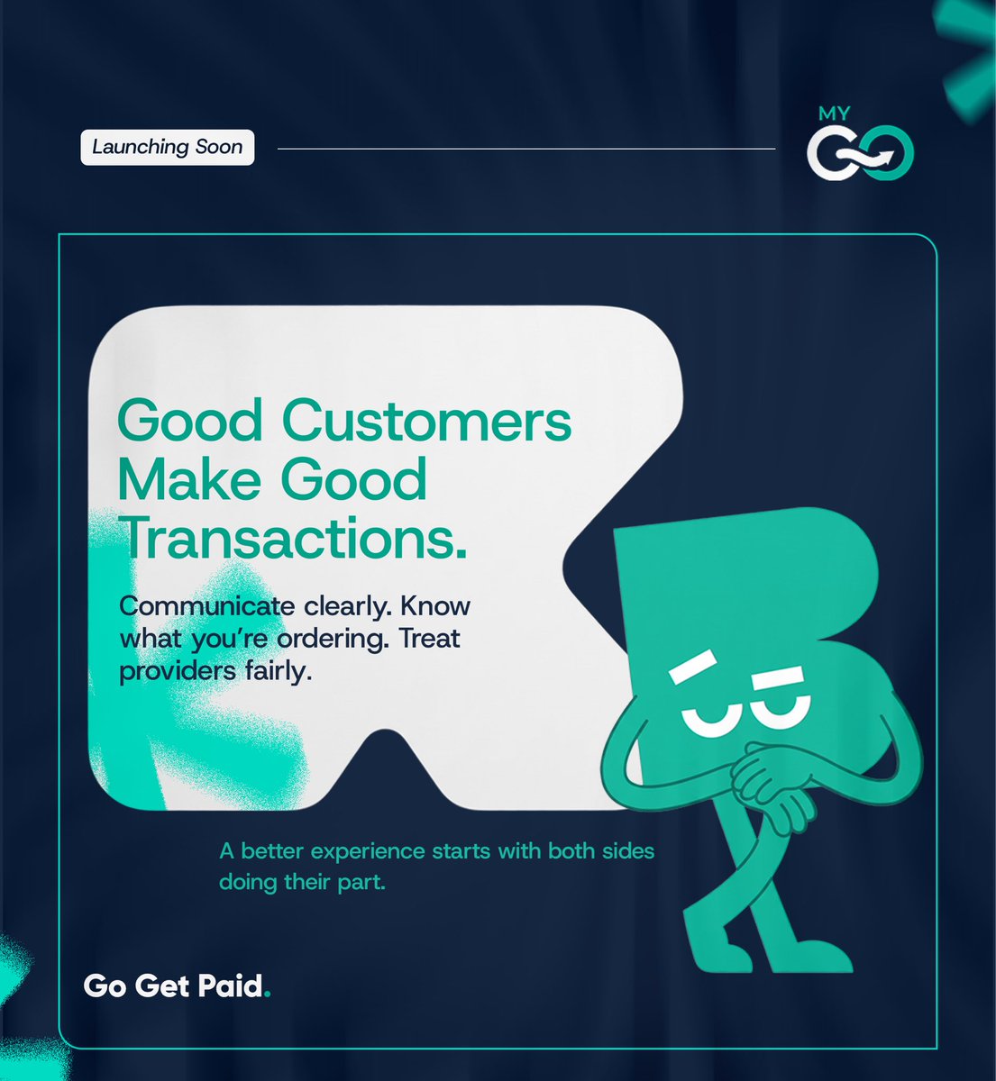 mygoappglobal's tweet photo. Good business goes both ways 

Clear communication and mutual respect make every transaction seamless for everyone involved.  

Launching soon. Stay tuned! 

#GoGetPaid #BusinessCulture #LaunchingSoon https://t.co/L1gDx3Dm1c