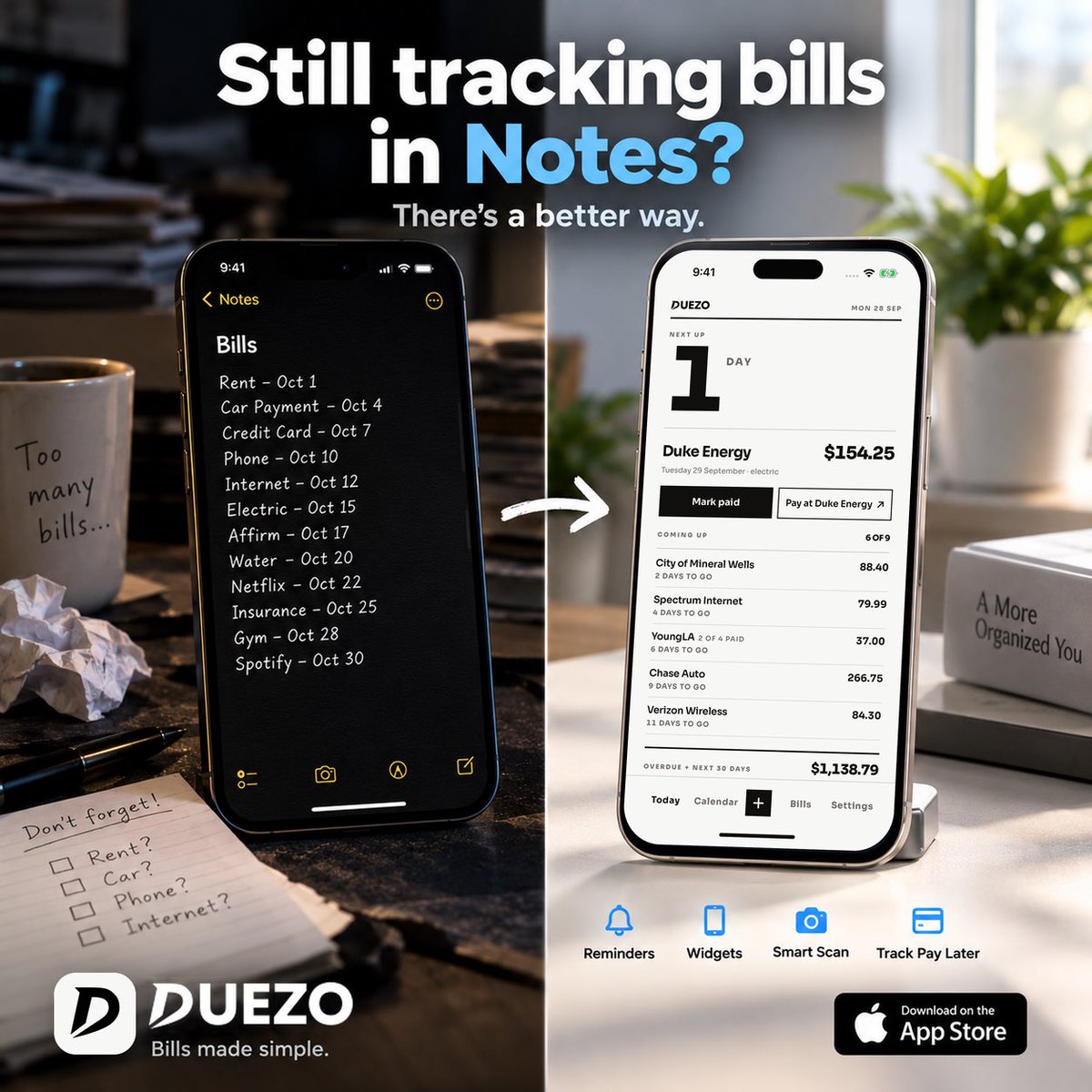 DuezoApp's tweet photo. Still tracking bills in Notes?

I built Duezo because I was tired of checking the same list every day. Now my bills have countdowns and reminders.

No budgets. No bank linking.

Get Duezo for iPhone:
https://t.co/mZ4gsGdCdY https://t.co/XQ3NuC0Htq