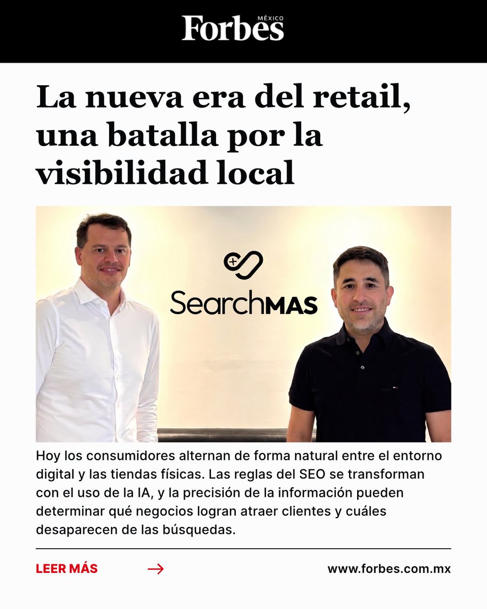 searchMAS's tweet photo. SearchMAS en Forbes México

El retail entra en una nueva etapa: ya no alcanza con abrir más sucursales, hay que lograr que cada una sea encontrada justo cuando el cliente decide comprar.

Leé la nota completa https://t.co/jMnTvyTSRh

#SearchMAS #ForbesMéxico #SEOLocal #Retail https://t.co/6ZyzA4y96z
