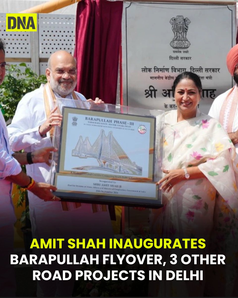 dna's tweet photo. Union Home Minister Amit Shah on Tuesday launched four major road infrastructure projects worth Rs 1,941 crore in the national capital, including the long-pending Barapullah Phase-3 elevated corridor.

#AmitShah #BarapullahPhase3 #Delhi #DNA https://t.co/esL81x0GIZ